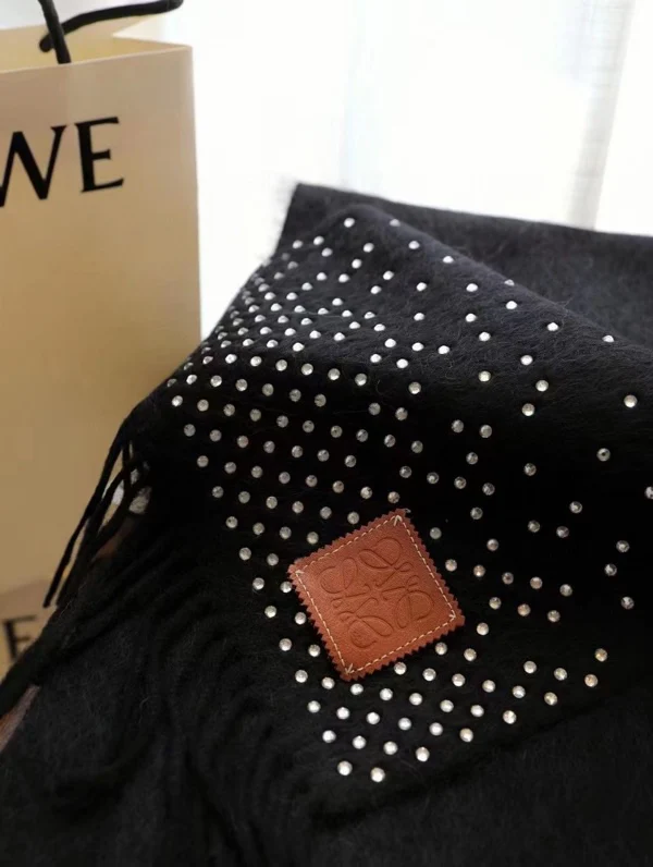 Lolwei - Длинный шарф с кожаной этикеткой и стразами - 180 см - 30 см - 90 см - Шерсть - 10 см - Кашемир