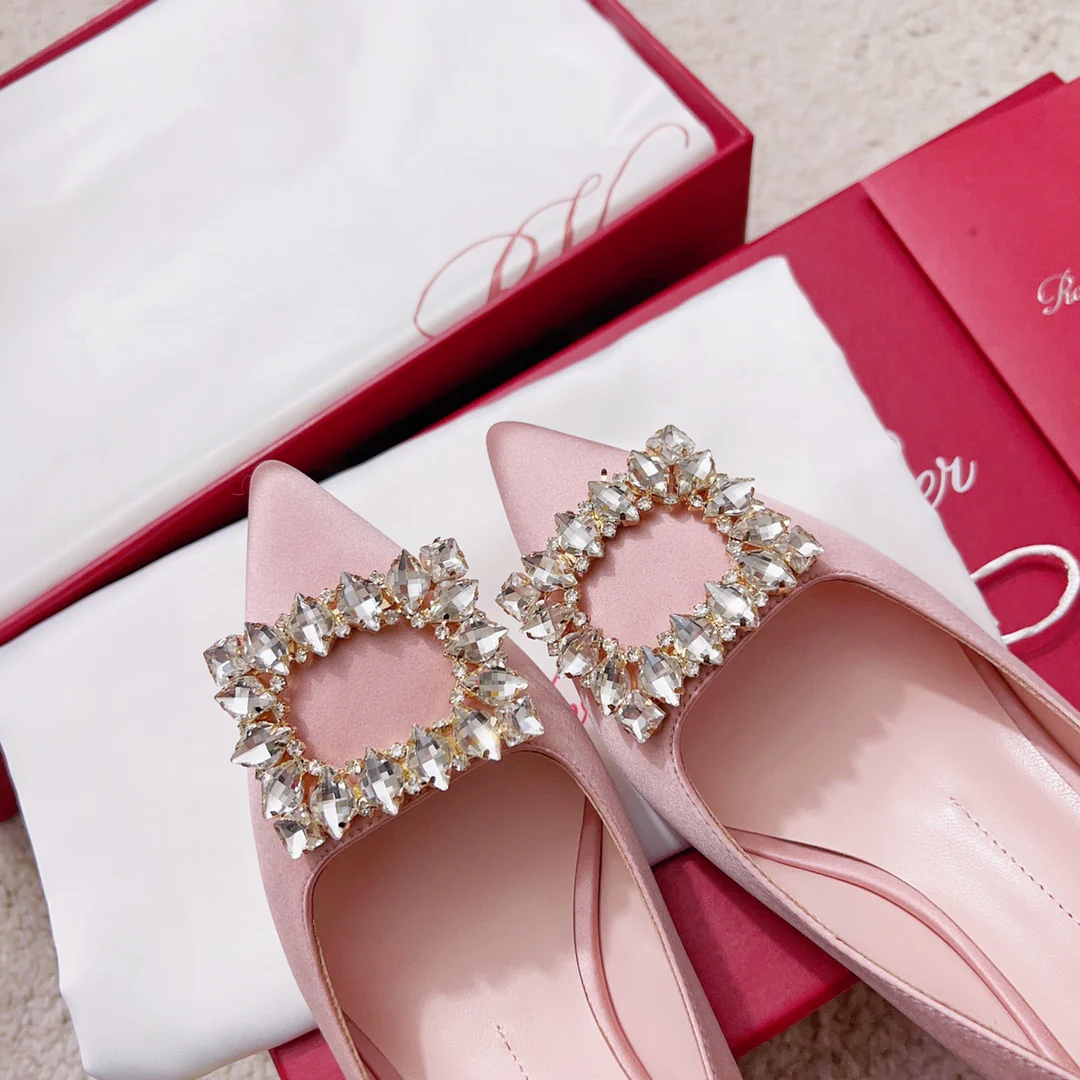 Туфли RV - атласные туфли-слингбэки с пряжкой и стразами - 5-5 см - розовые