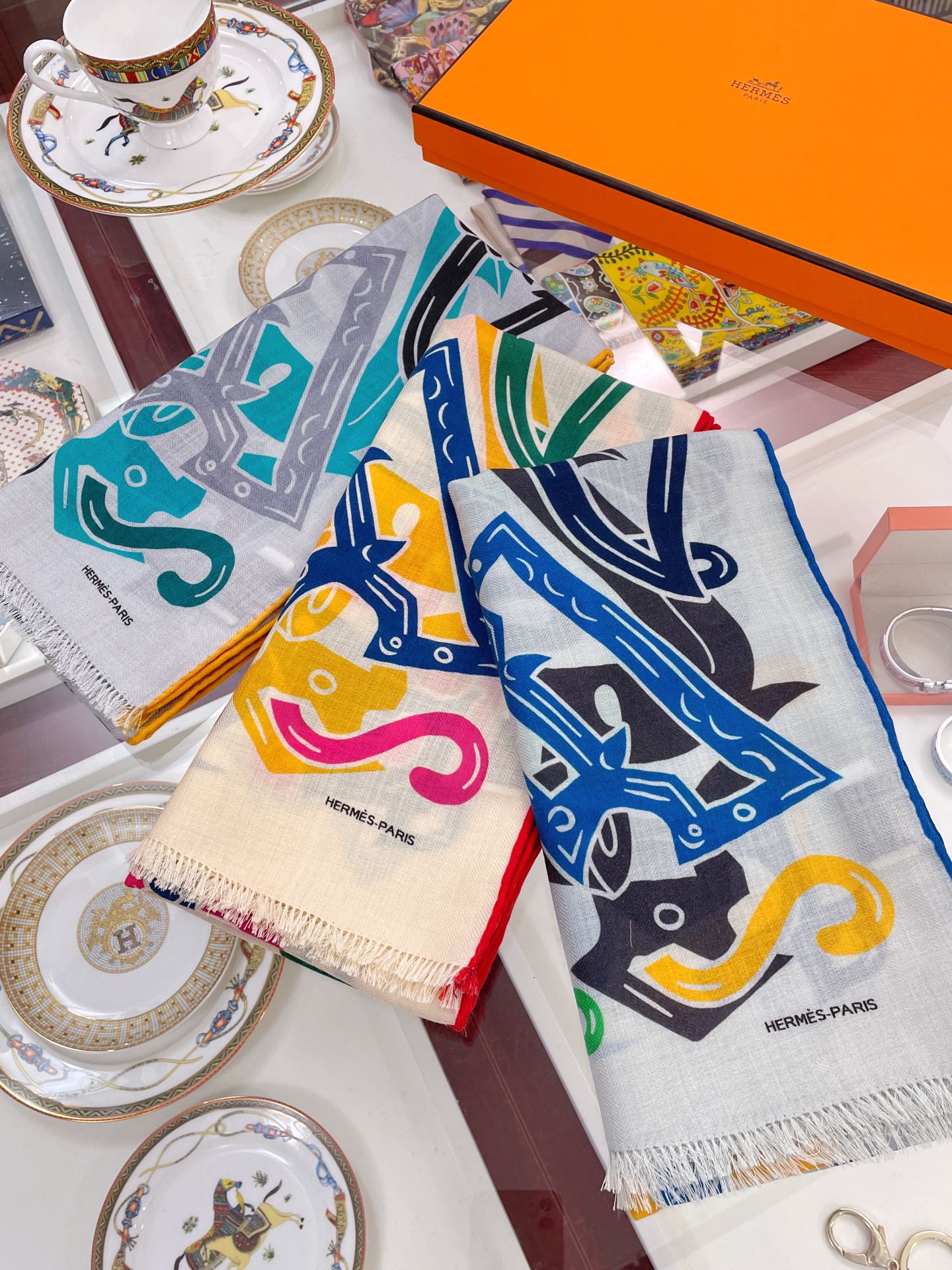 Hermes - Полосатый шарф - 180 см - 63 см - 70 см - Кашемир - 30 см - Шелк