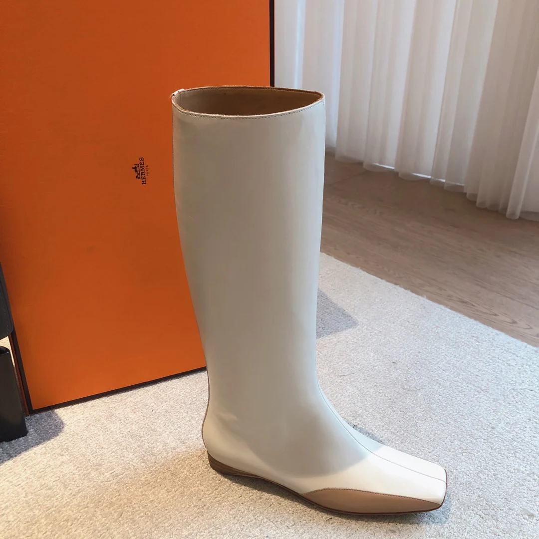 Новинка Hermes 2023 года - Сапоги из телячьей кожи - Off-White
