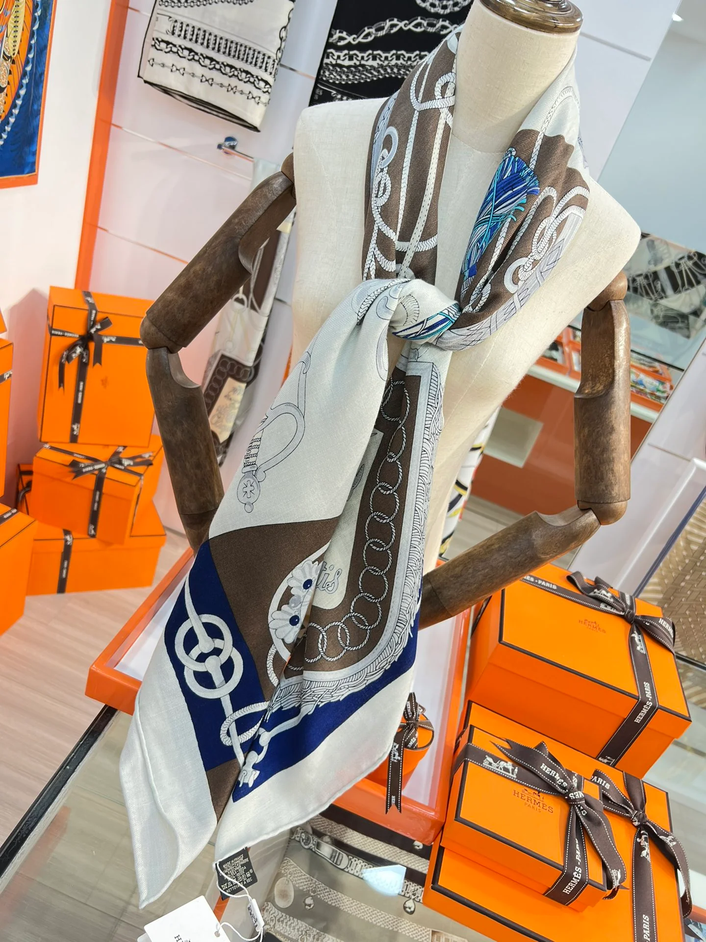 Бархатный шарф Hermes Sabre March - 140 см - 30 - Шелк 70 - Шерсть - 2