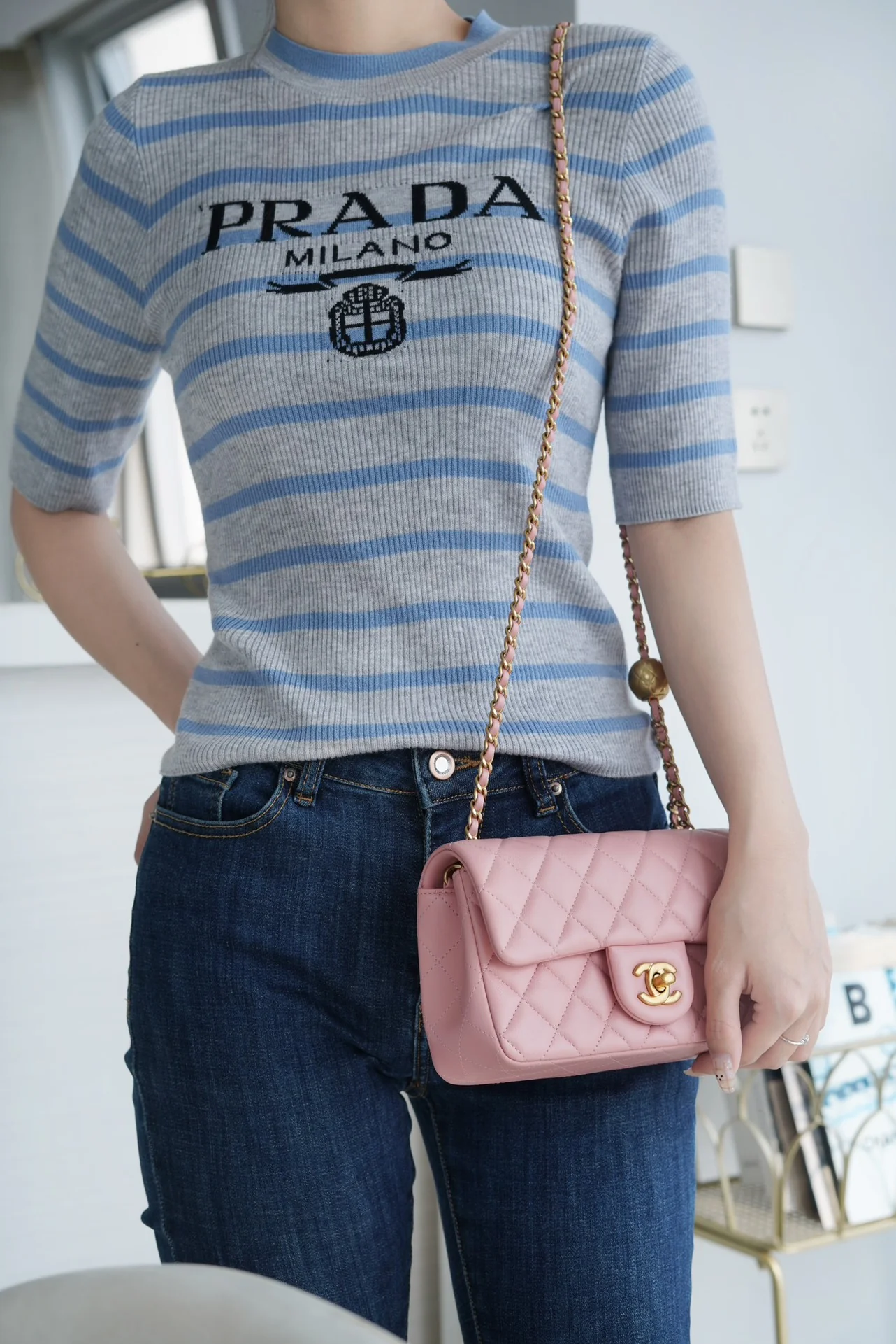 Chanel 23k Gold Globe Square Fat Man - Pink Large Size