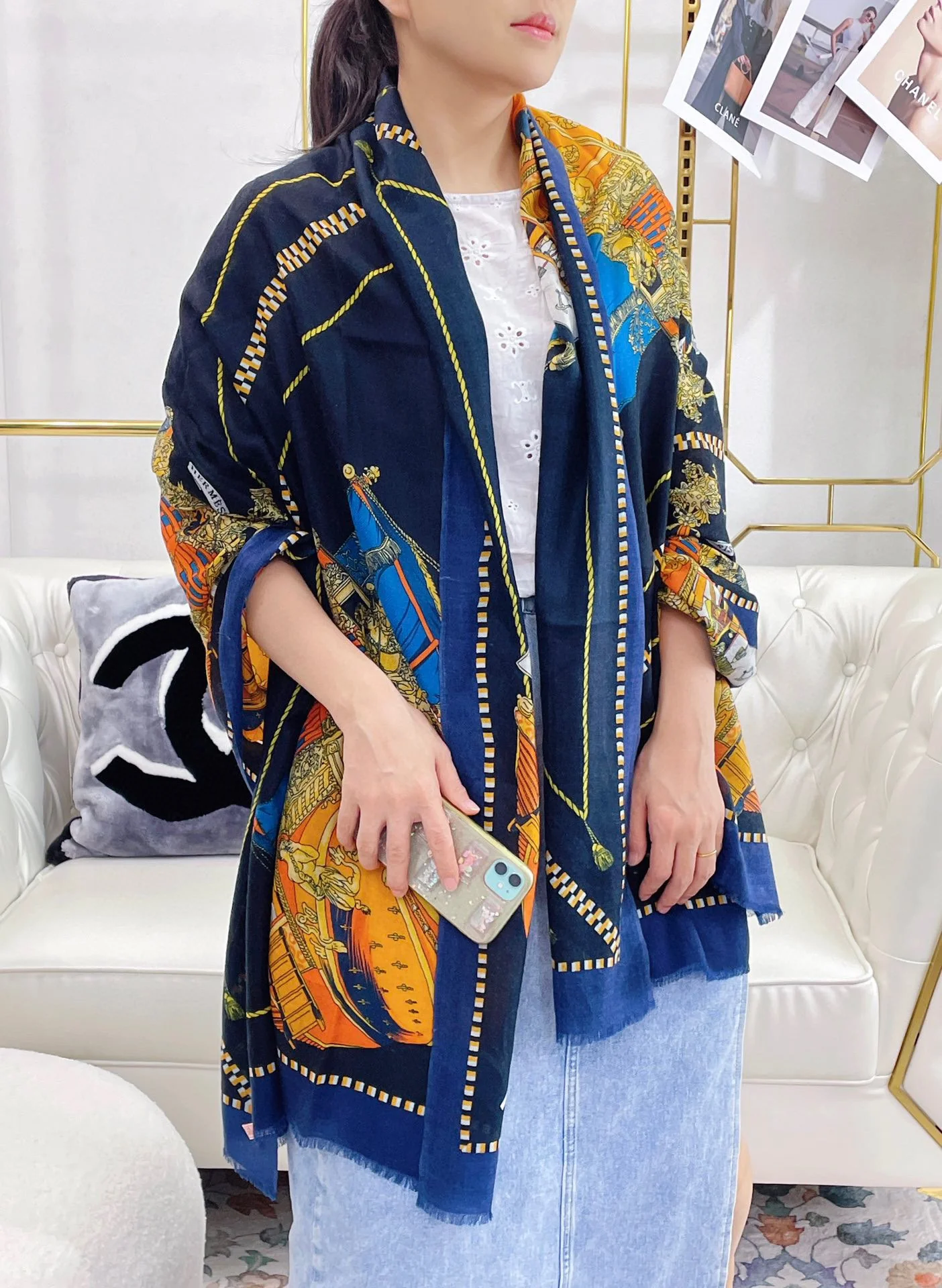 Шарф с эмблемой доспехов Гермеса - 200 см - 100% кашемир