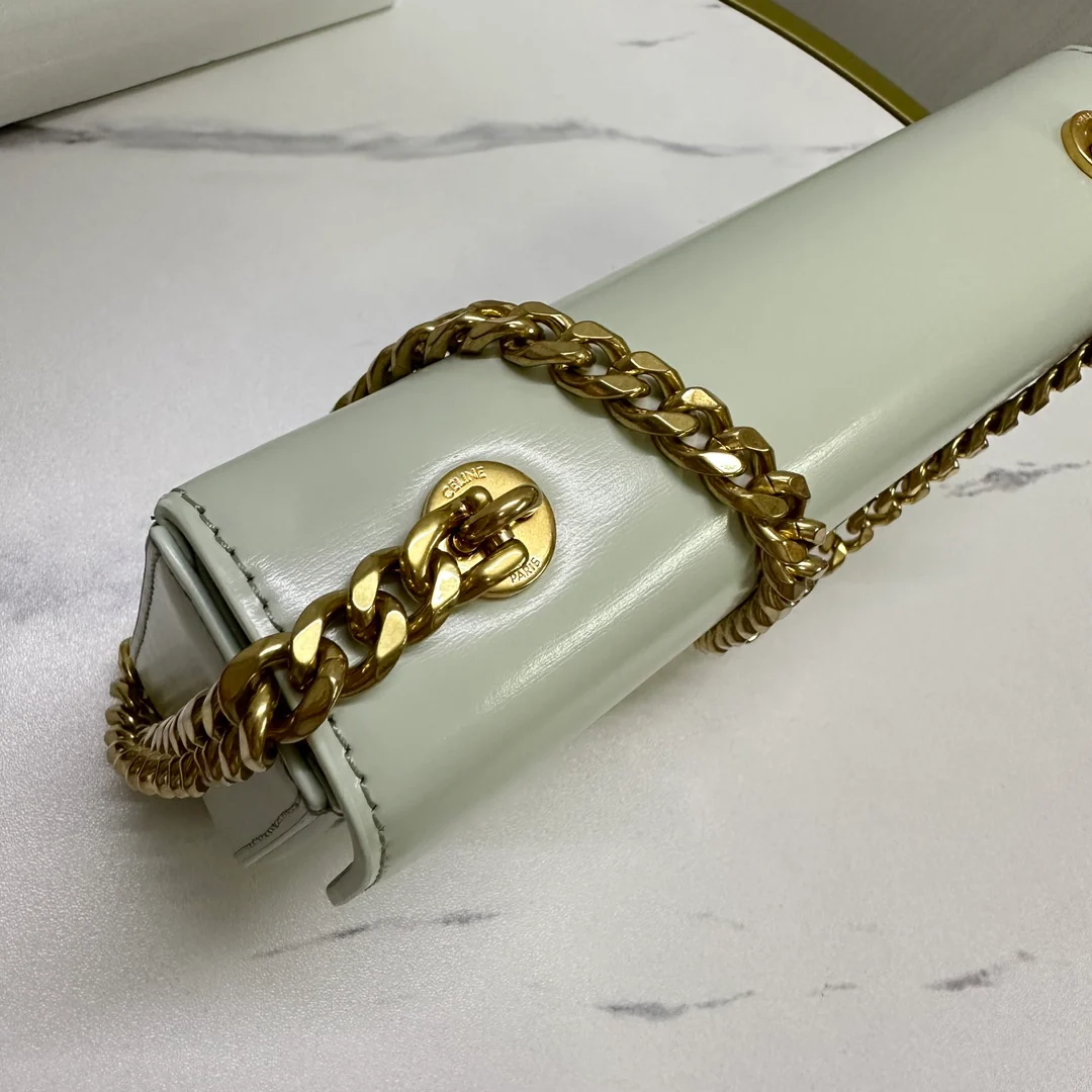 Celine - Кожаная сумка под мышку с пряжкой и цепочкой - Зеленая