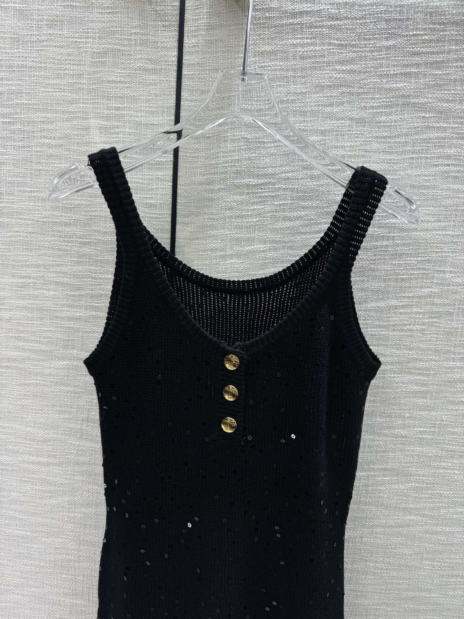 Вязаное платье-жилет Celine 2404 с пайетками - черное