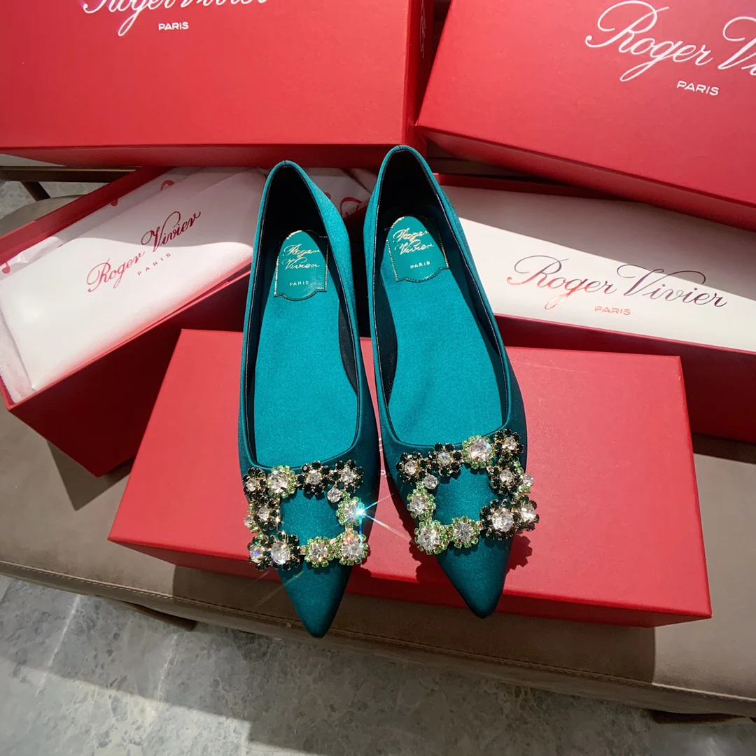 RV-Плоское дно-Шелковая пряжка со стразами-Зеленый