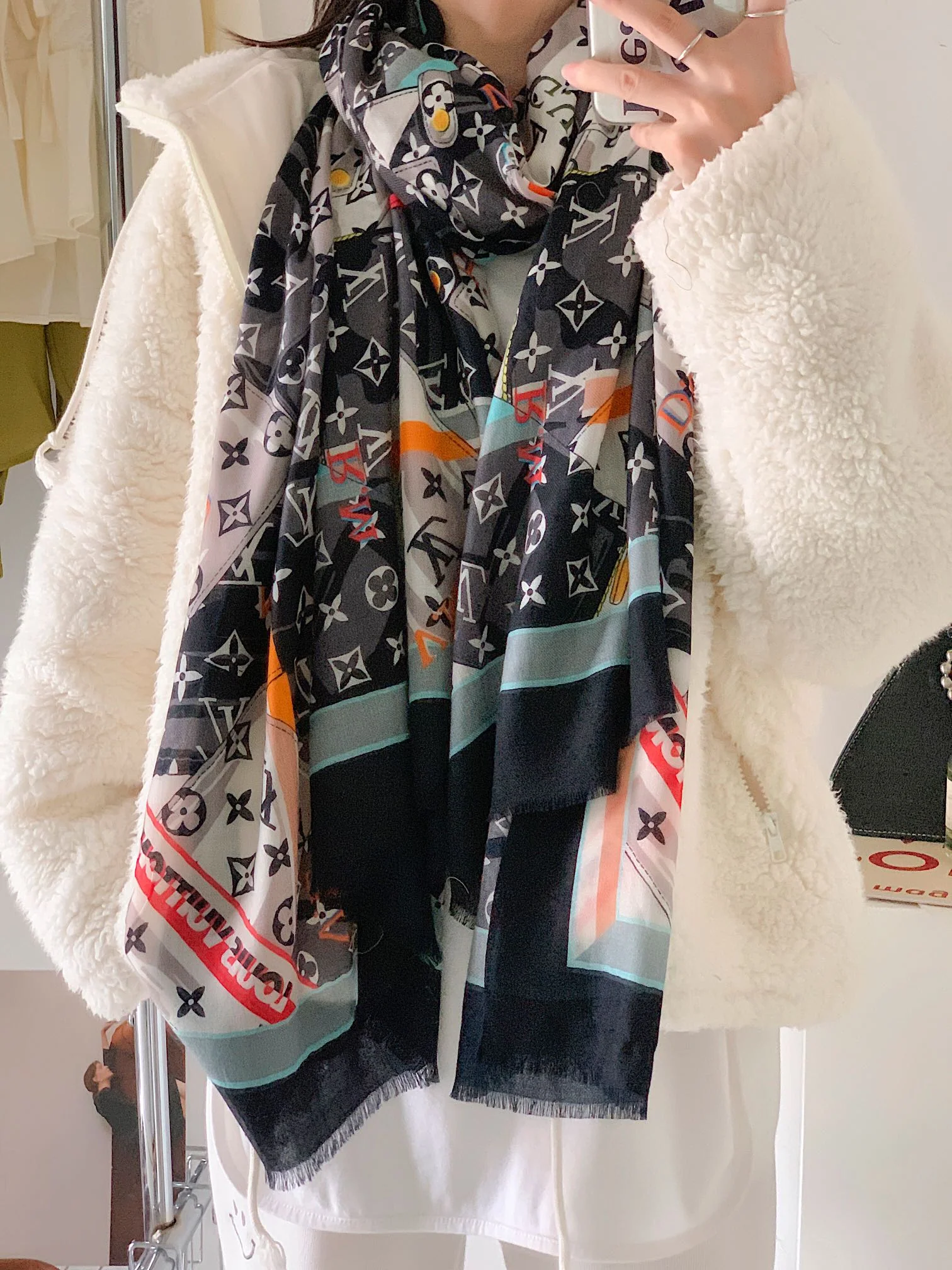 Длинный шарф LV с узором в виде кошелька - 110-200 см - 100% кашемир