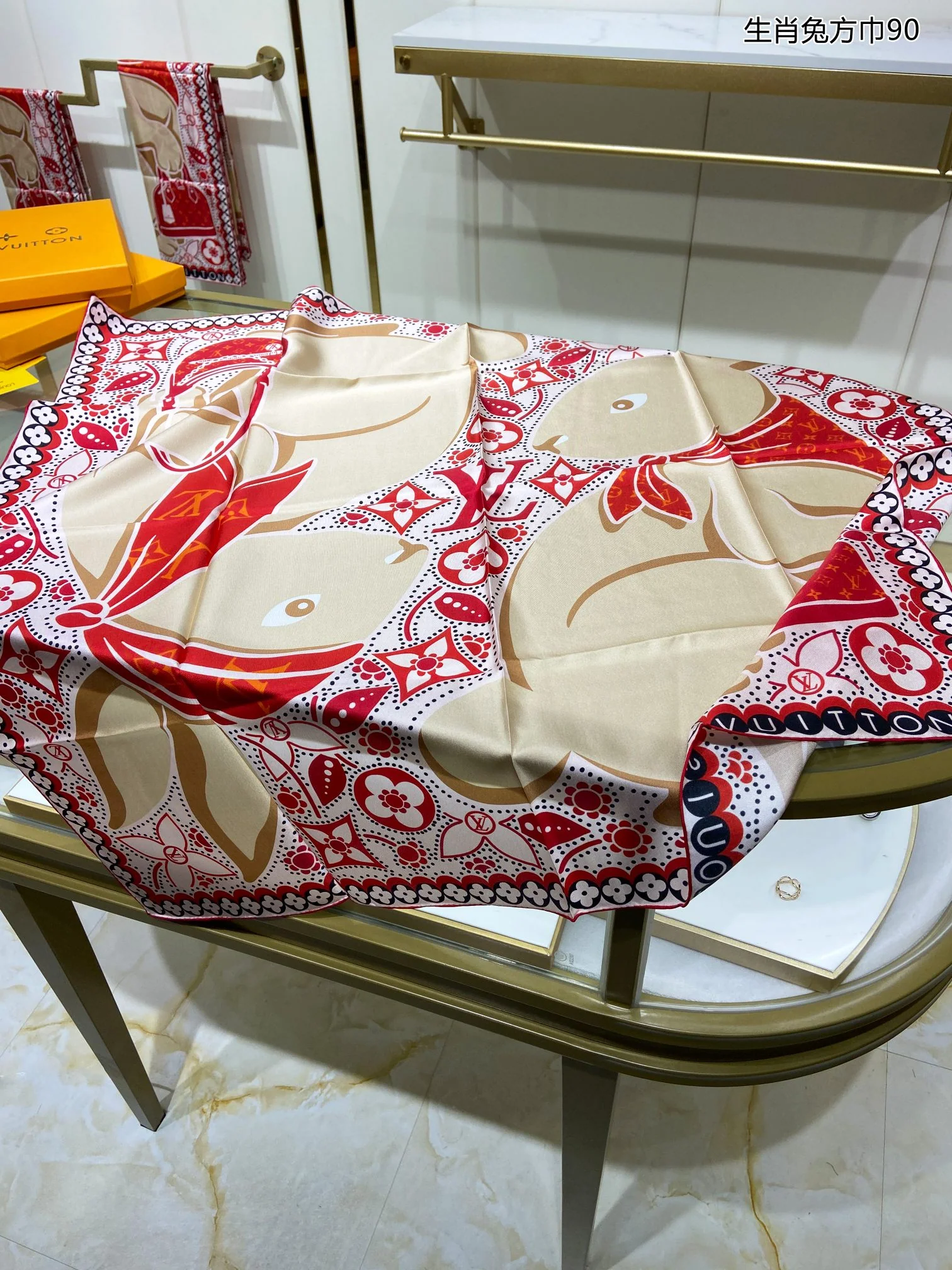 Hermes - Квадратный шарф с изображением кролика по знаку зодиака - 90-100 см - Высококачественный шелк саржевого переплетения