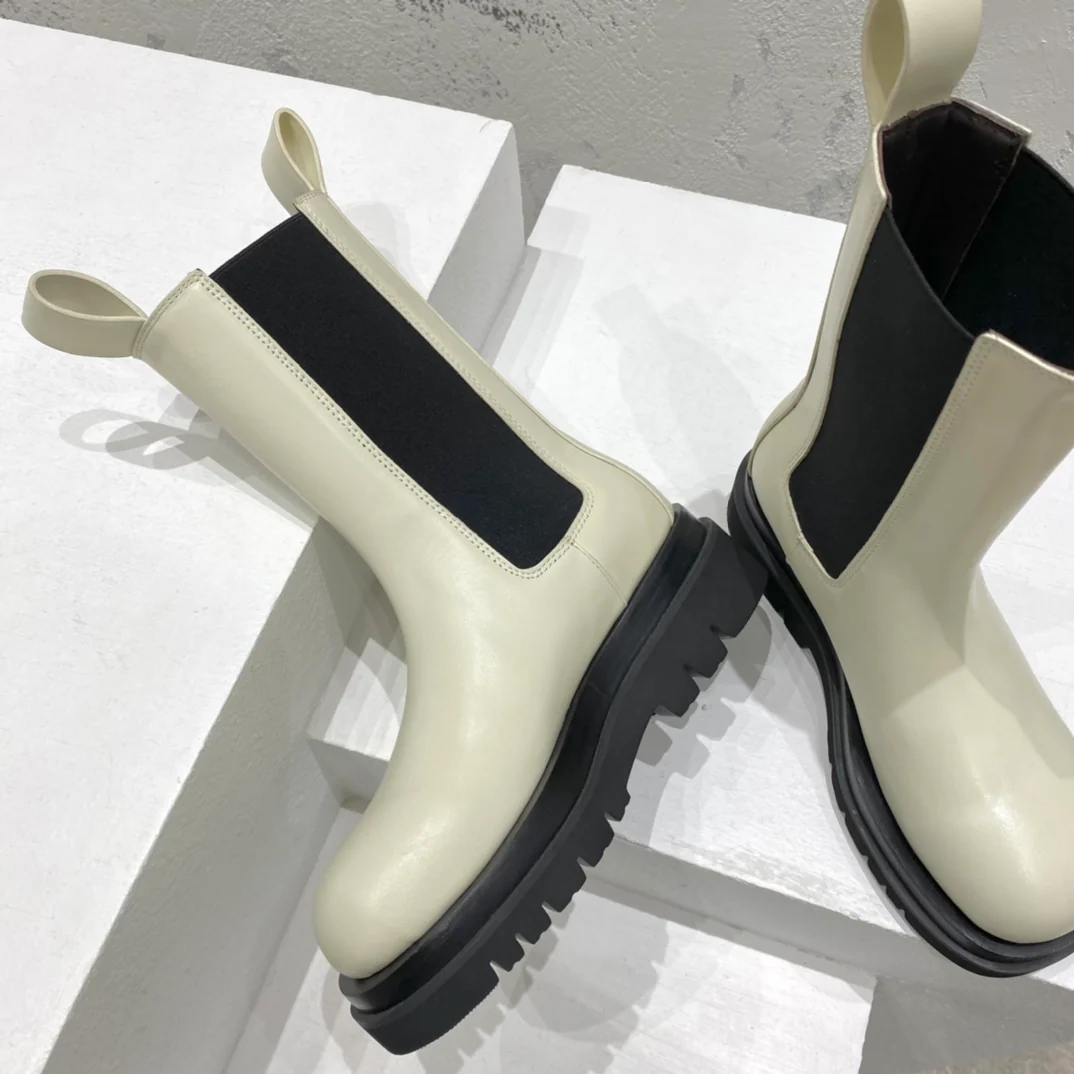 BV-22ss - Британские ретро-сапоги до середины икры - Унисекс - Белые с черной подошвой