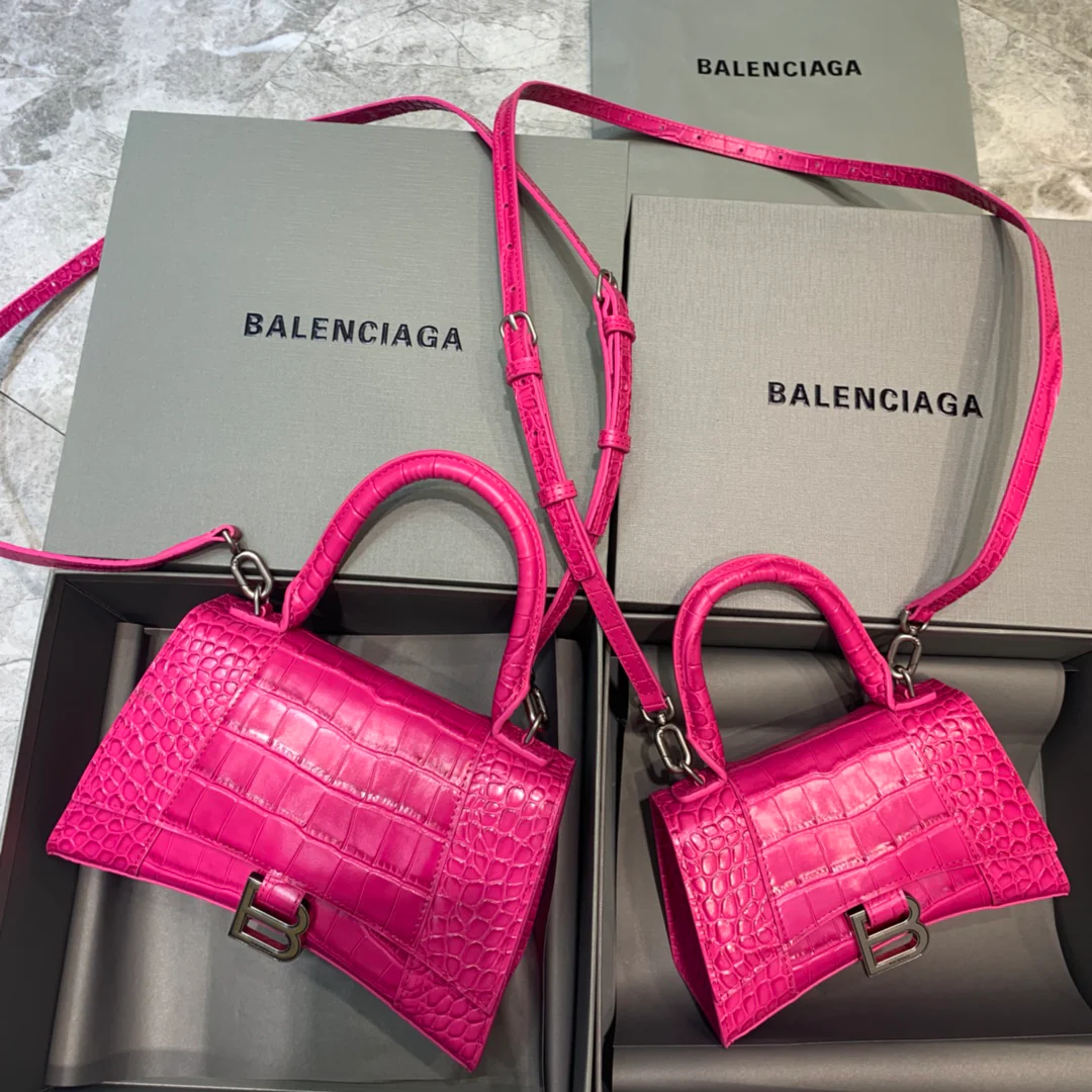 Сумка Balenciaga Hourglass - розово-красный с крокодиловым узором
