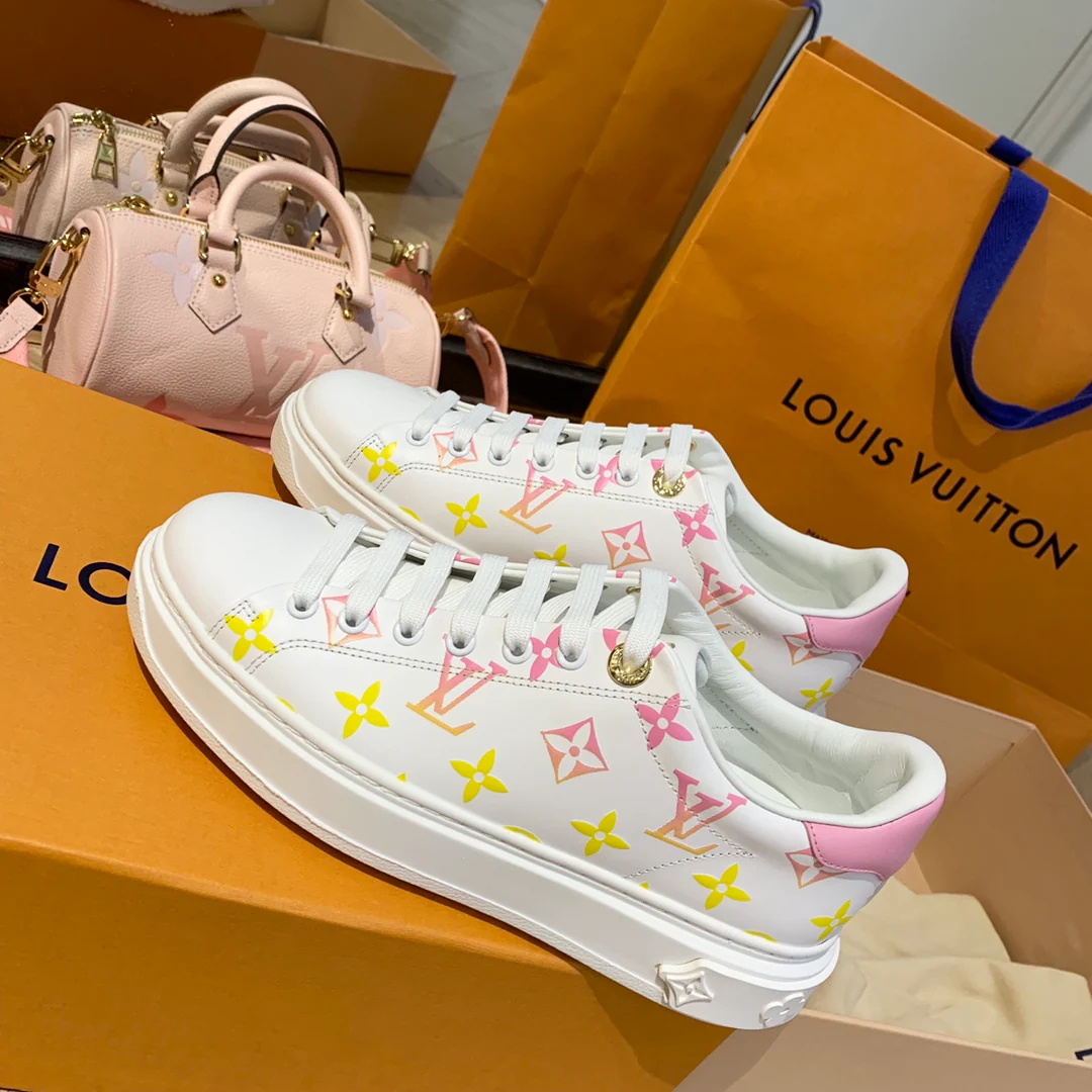 Обувь LV - LV - белые кроссовки - розово-желтый градиент