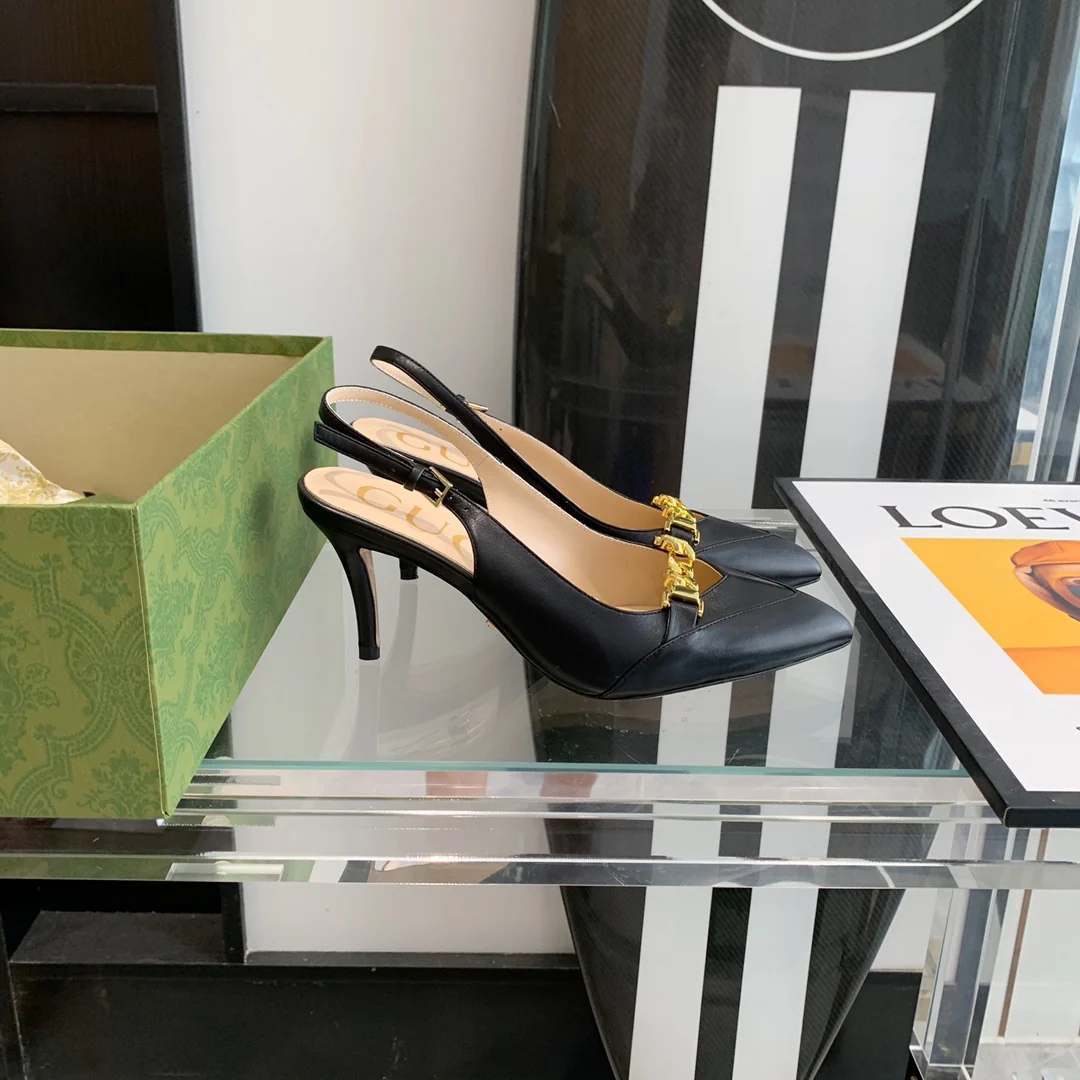 Туфли на высоком каблуке Gucci в стиле ретро с острым носком - 2