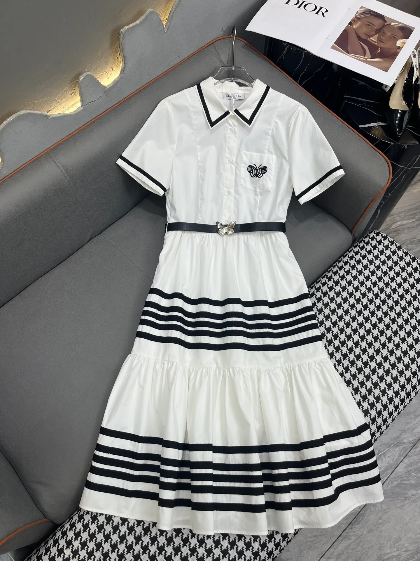 Летнее платье Dior 2403-24ss с отложным воротником - белое