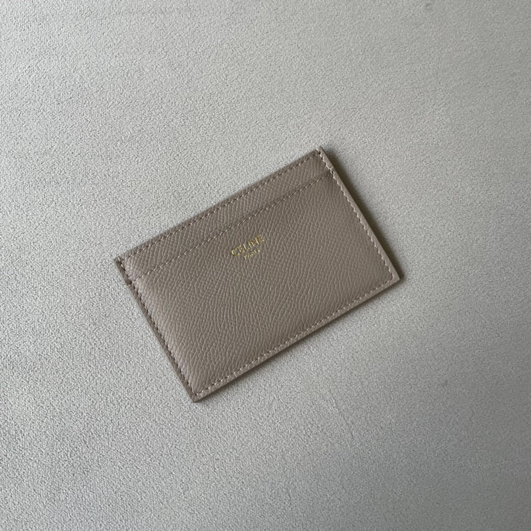 Celine-小号卡包 粒面小牛皮 灰棕色