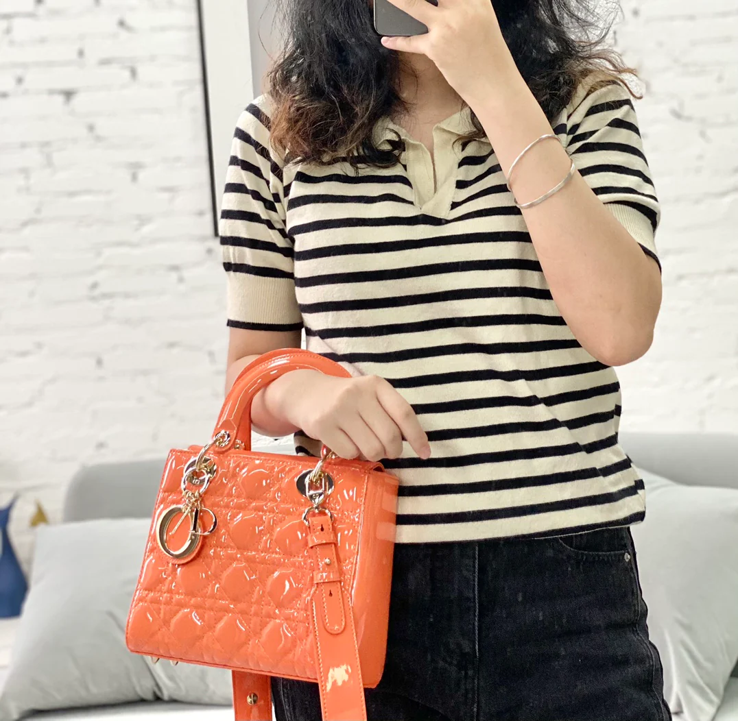 Dior Lady (коллекция ?Четыре панели?) - Оранжевый с золотой пряжкой - Маленький размер