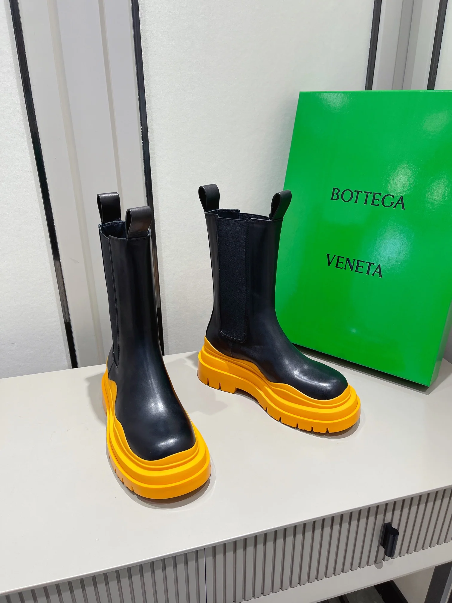 Бренд BV - Оранжевая подошва - Высота до середины икры - Ботинки на платформе