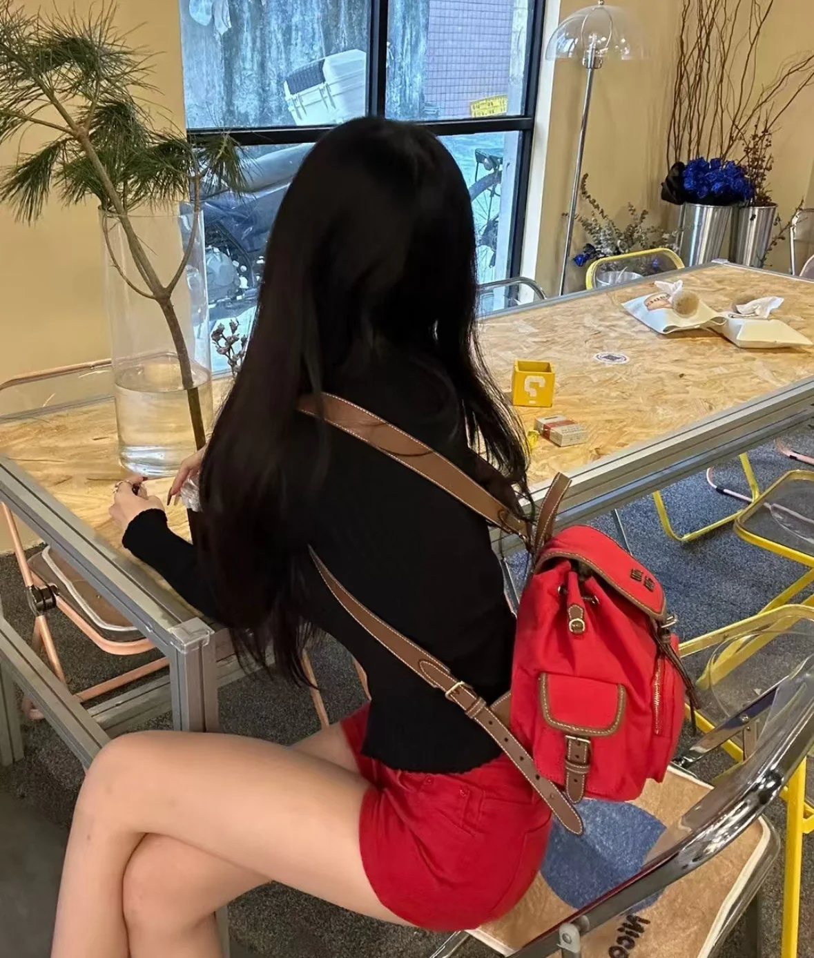 Рюкзак Miu Miu из канваса и кожи — красный (образ представлен отдельно)