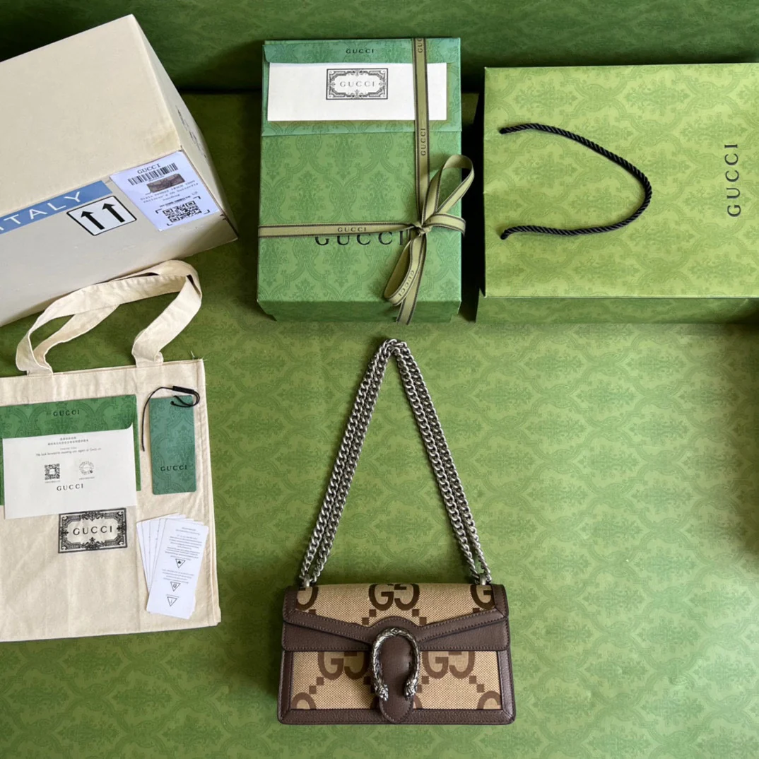 Сумка Gucci Dionysus через плечо - 25x13 см - 5x7 см - Коричневая канва