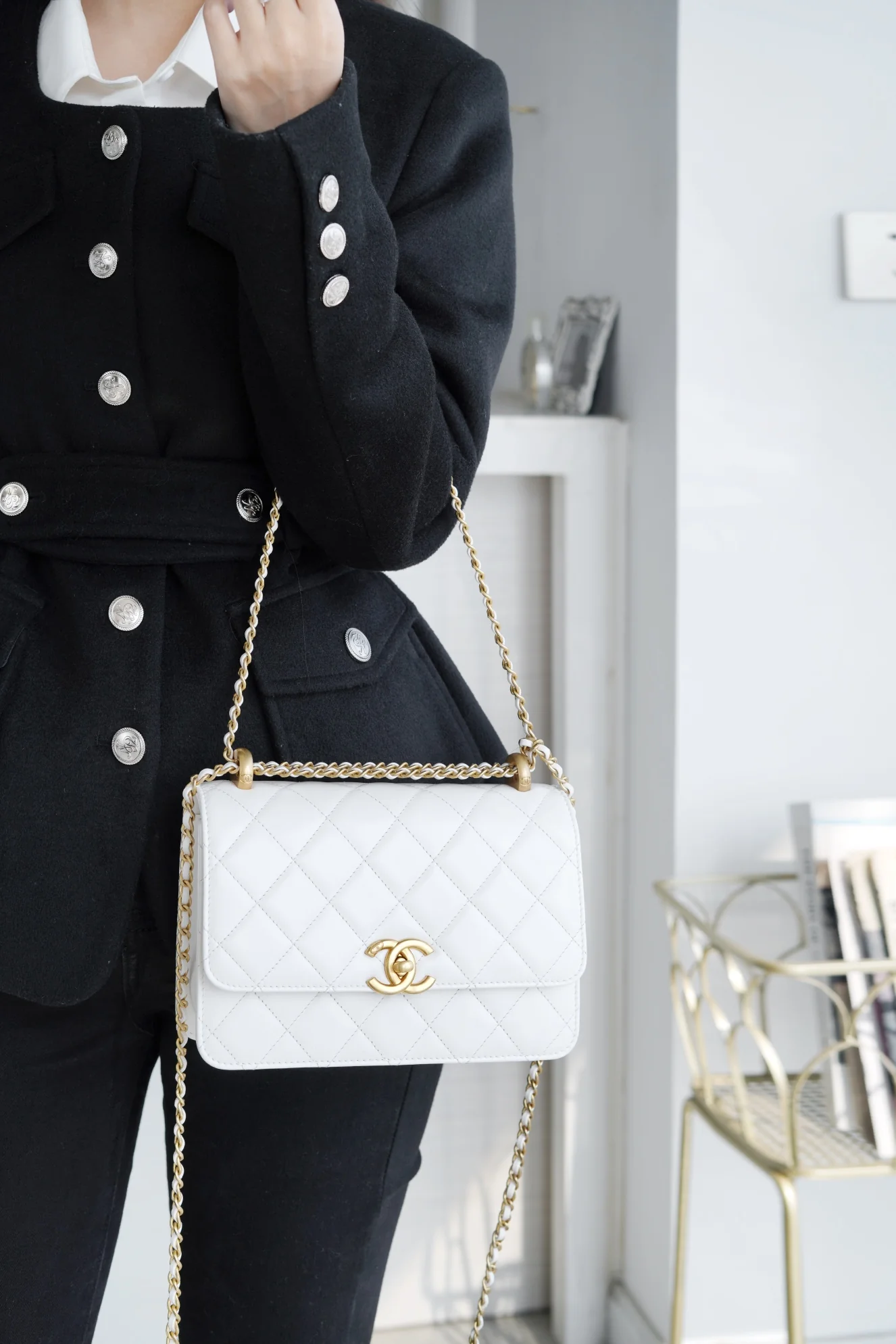 Chanel 24c Double Gold Ball CF Mini 19 White 1