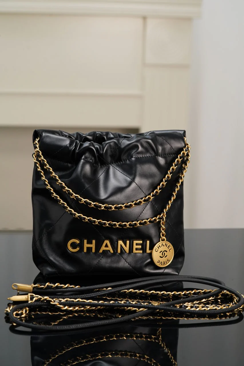 Мини-сумочка 23s-22 - Натуральная кожа - Черно-золотая