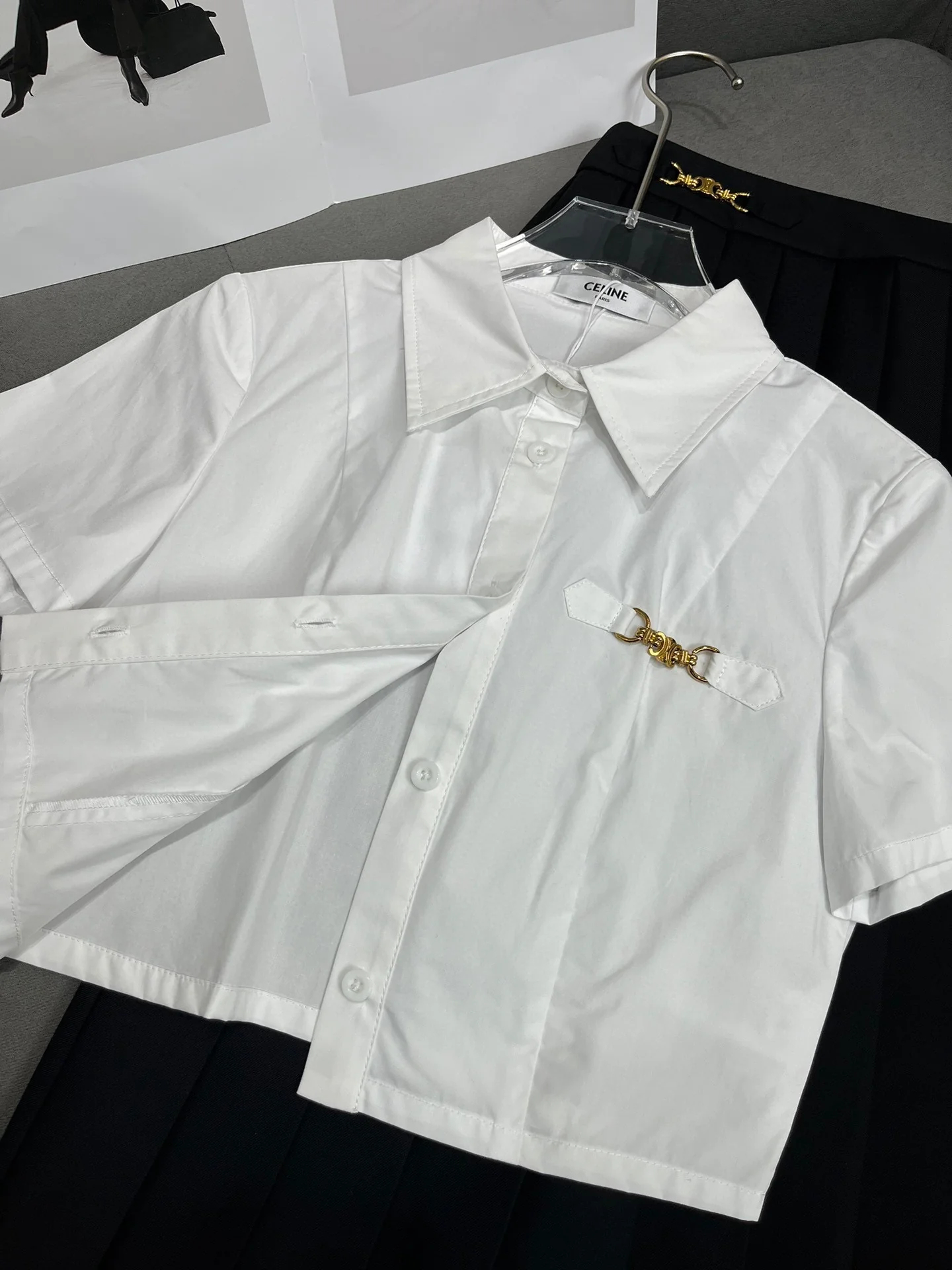 Celine 2403-24ss Летний новый комплект: короткая рубашка и длинная юбка - Черный