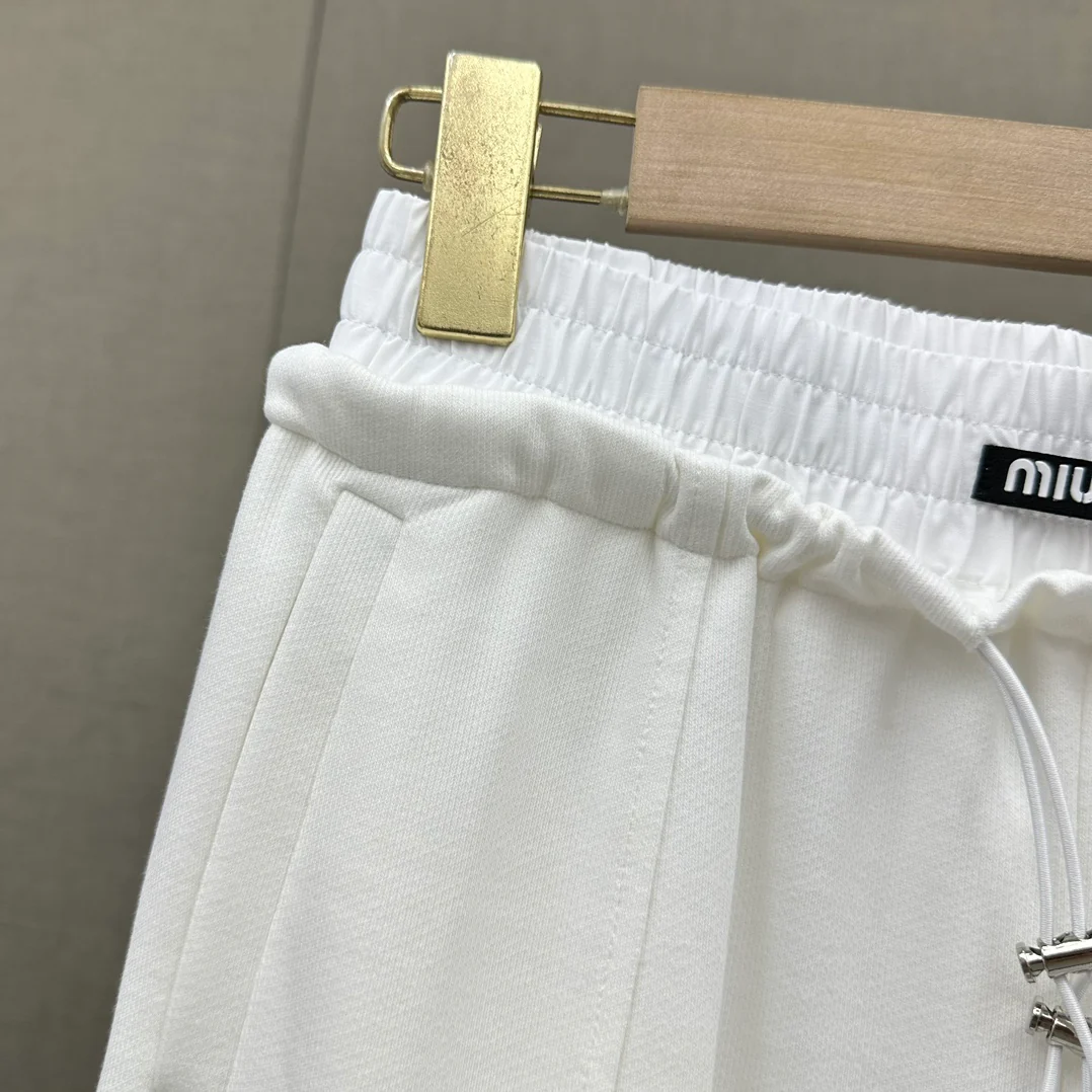 Брюки Miu Miu 2404 Flower Bud с завязками и широкими штанинами - белые