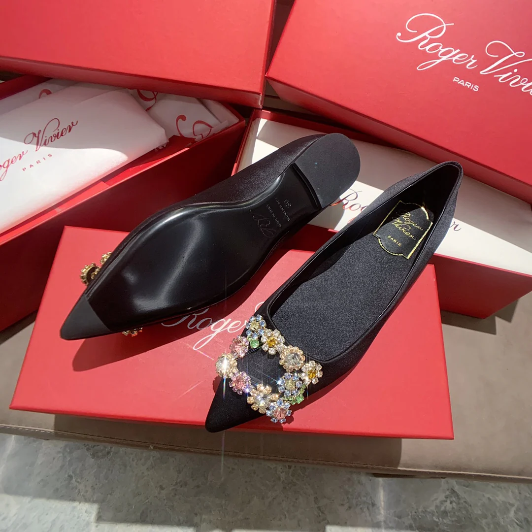 RV-Плоское дно-Шелковая пряжка со стразами-Черный-1