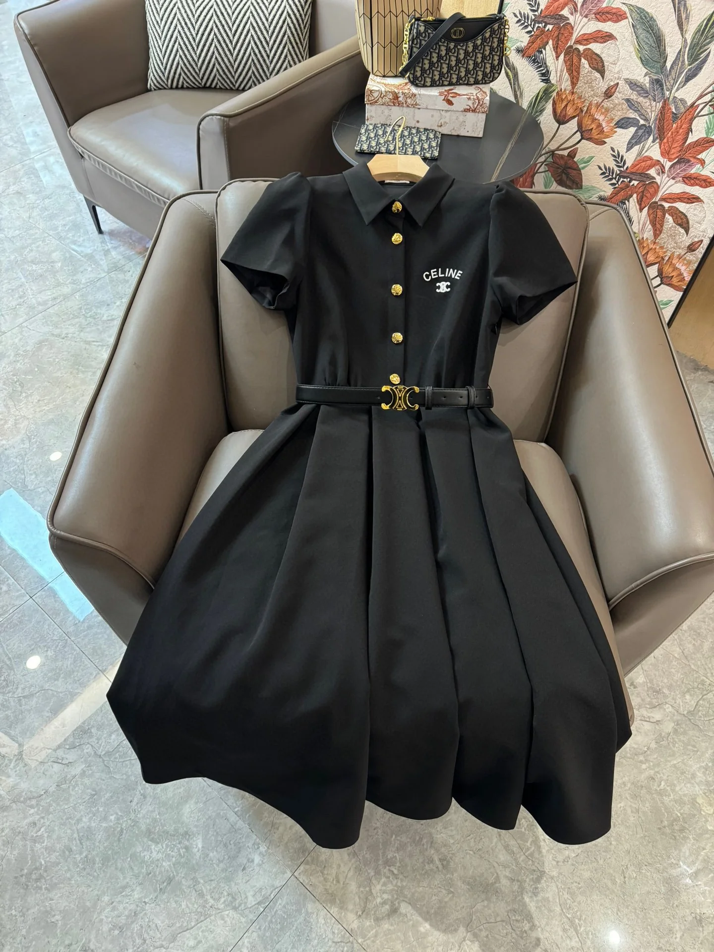 Платье Celine 2403-24ss, облегающее, с поясом, черное.