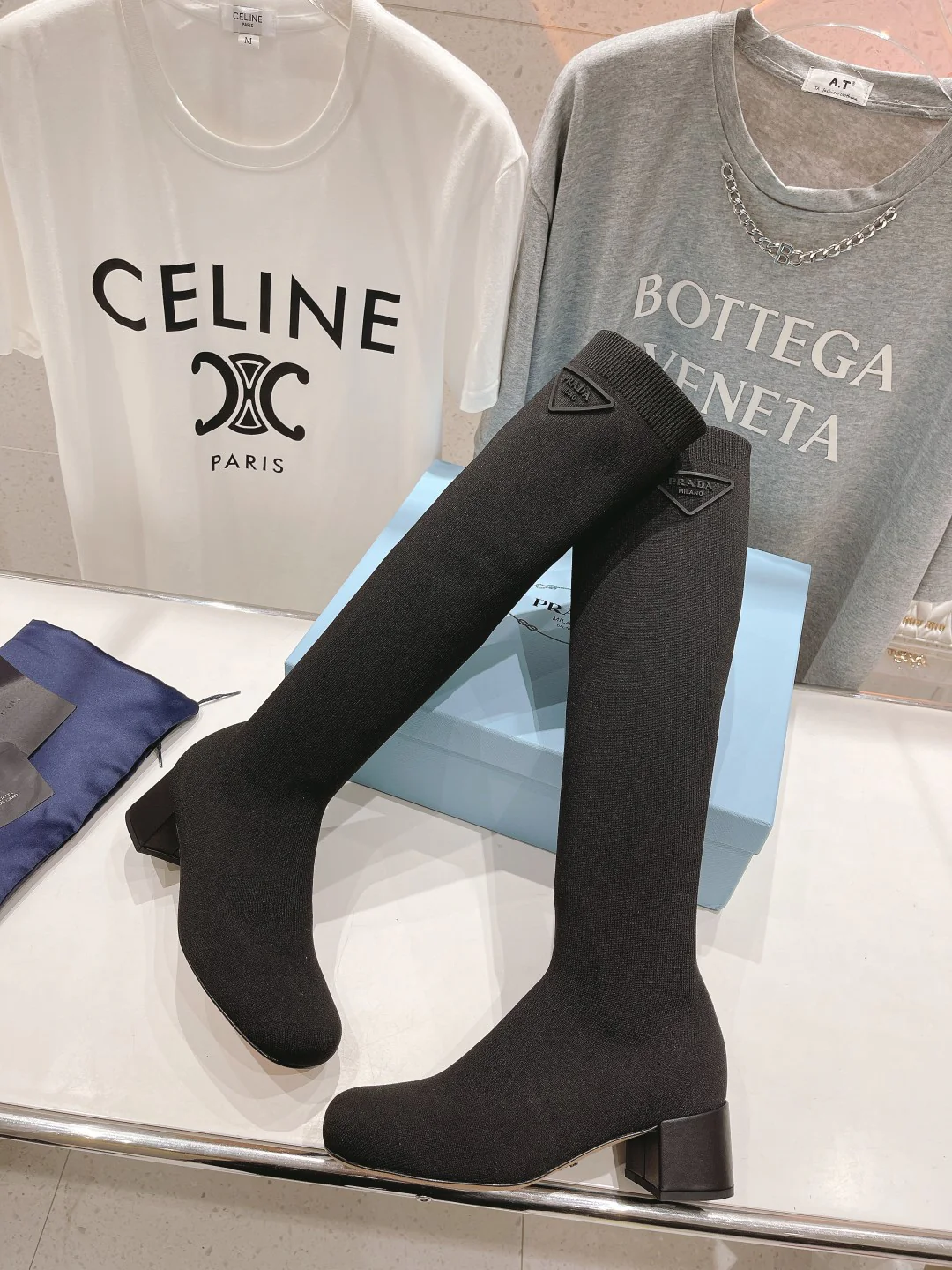 Ботинки на высоком каблуке Prada 2024 - Черные - 1