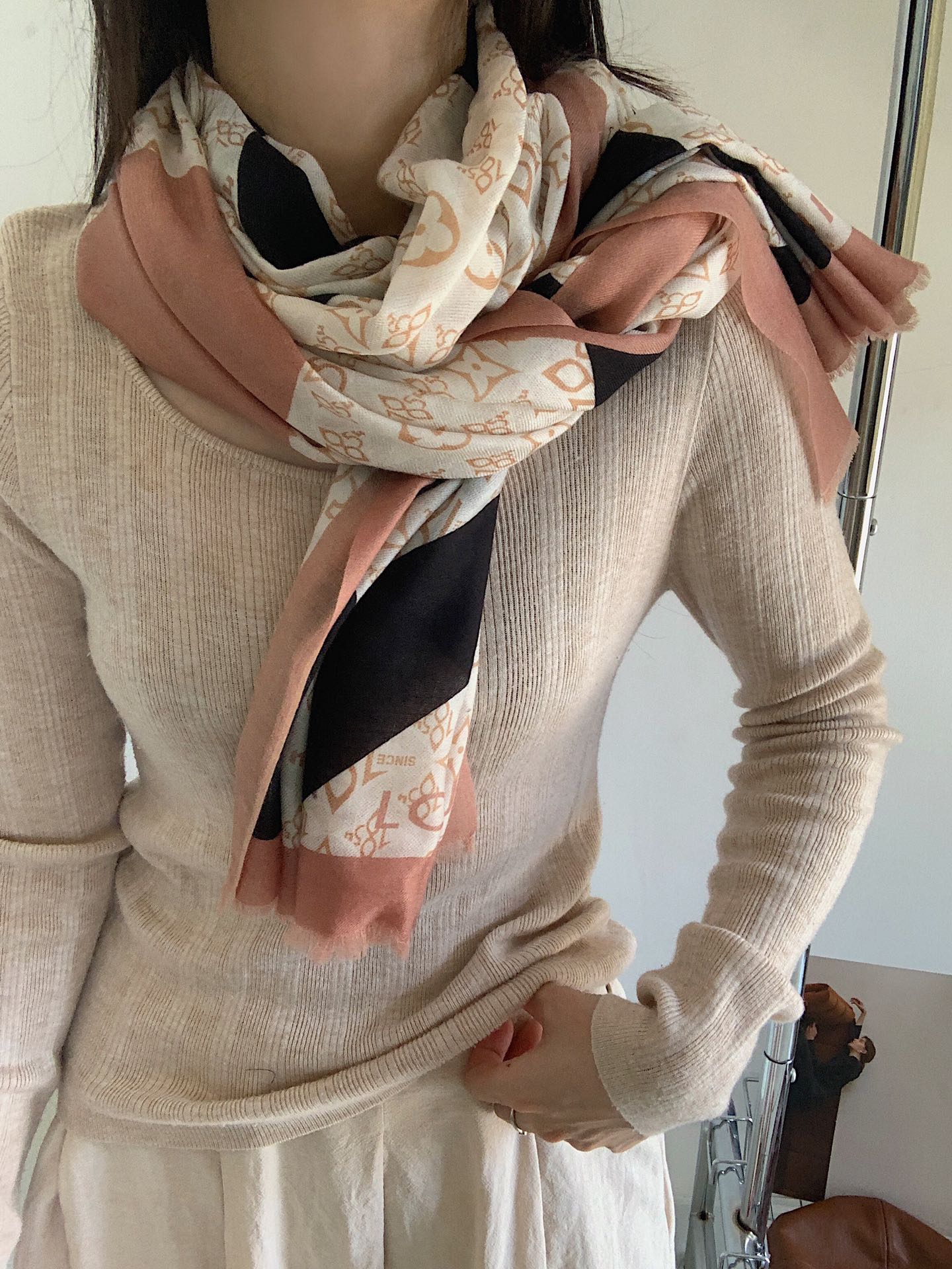 LV - Шарф с принтом клевера - 110-200 см - Кашемир 300 нитей - 1 шт.