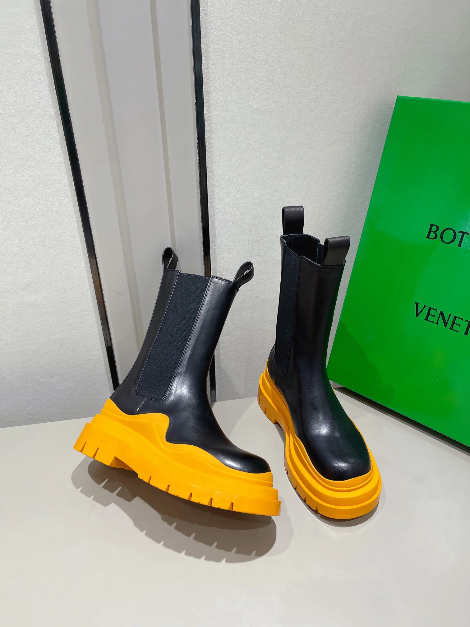 Бренд BV - Оранжевая подошва - Высота до середины икры - Ботинки на платформе