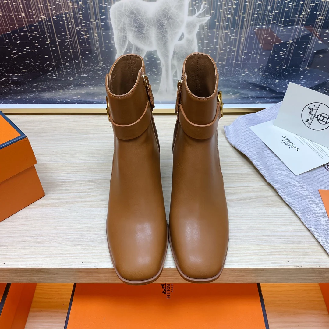 Ботильоны Hermes 2024 - коричневые