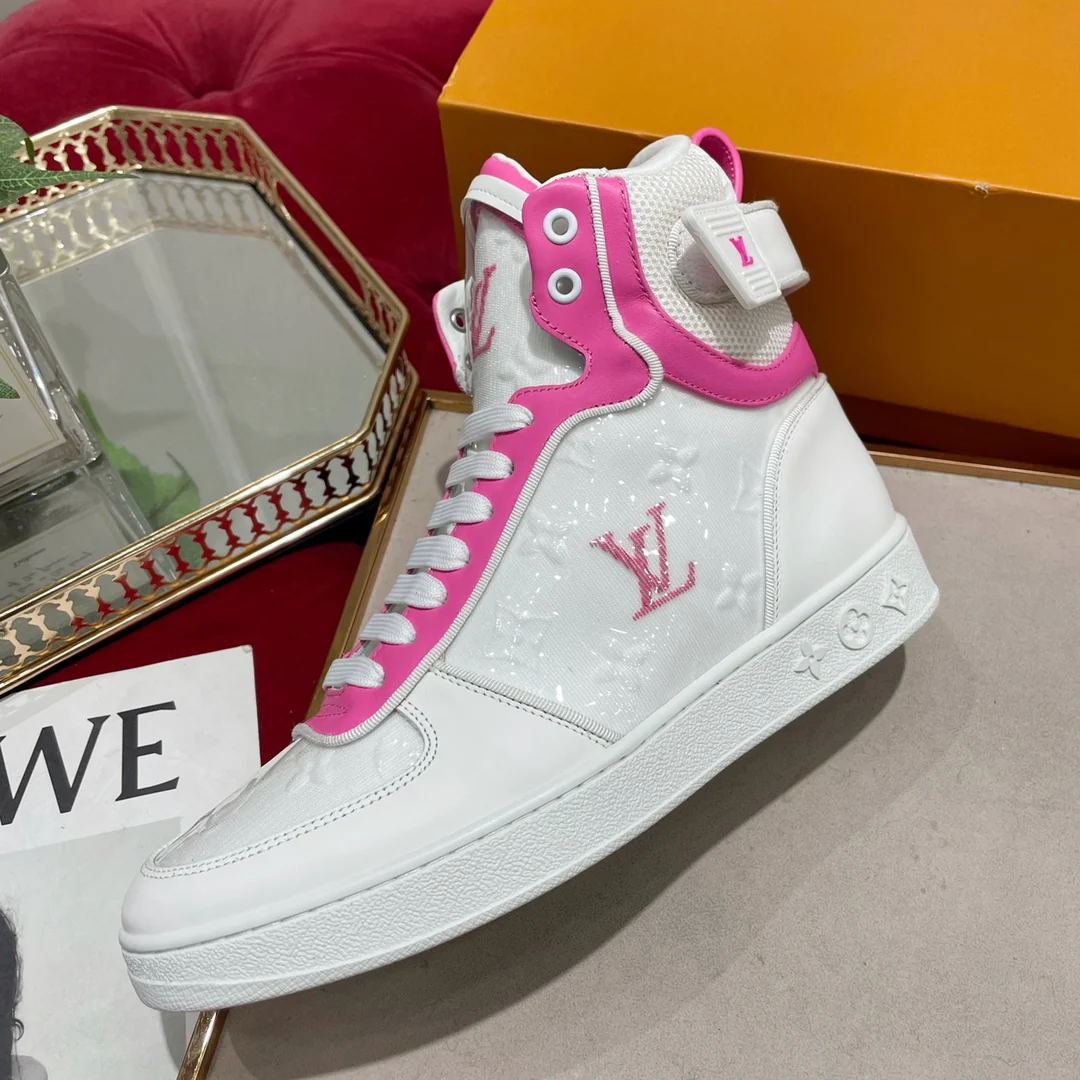 Обувь LV - кроссовки LV - высокие - повседневная обувь - розовые