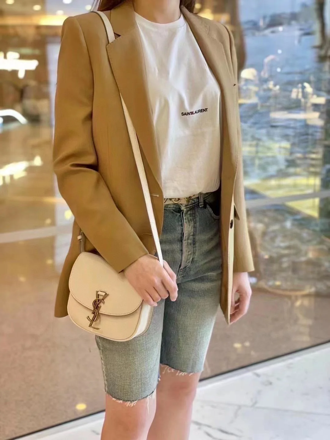 Сумка-седло YSL-Kaia-Off-White