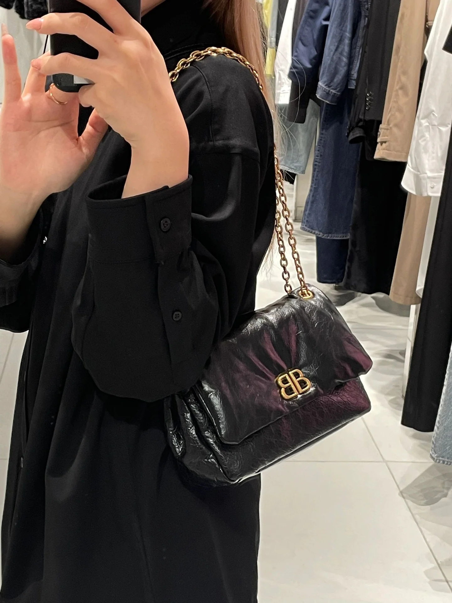 Сумка Balenciaga Monaco на цепочке - мини 24-8 см - черная с золотой пряжкой