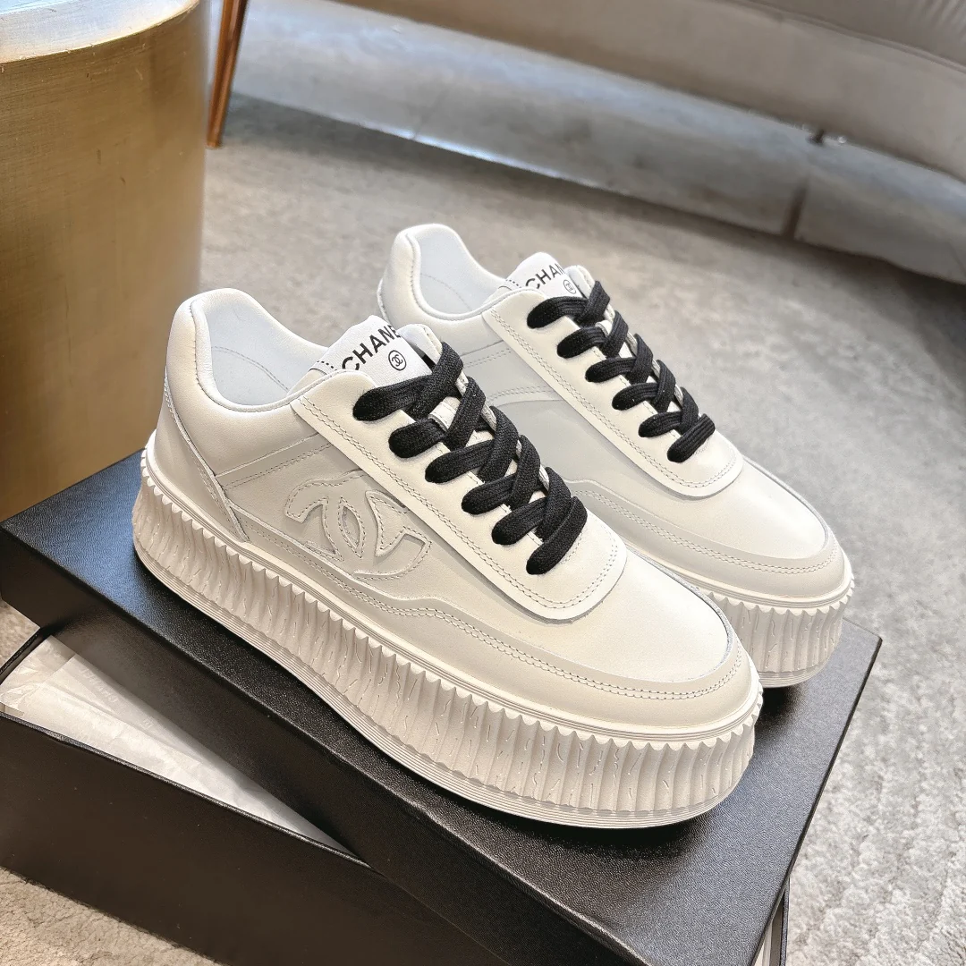 Кроссовки Chanel Panda на платформе с цветовыми блоками - белые