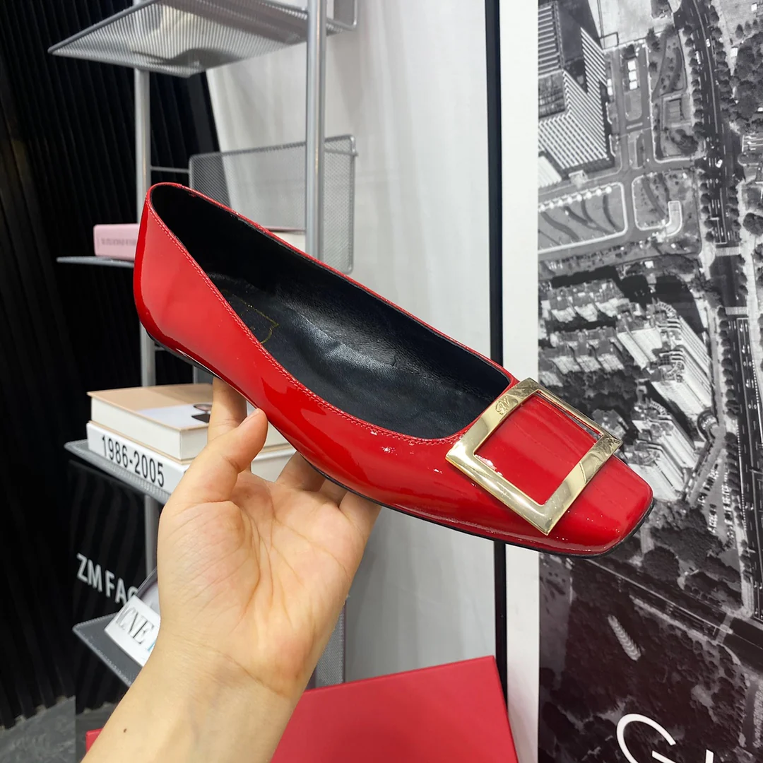 RV-Плоская подошва, квадратный носок, красный