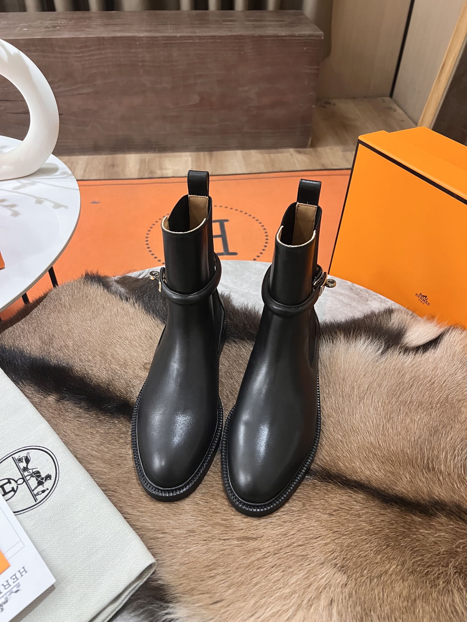 Ботинки Hermes Kelly Buckle Rider 2024 — черные