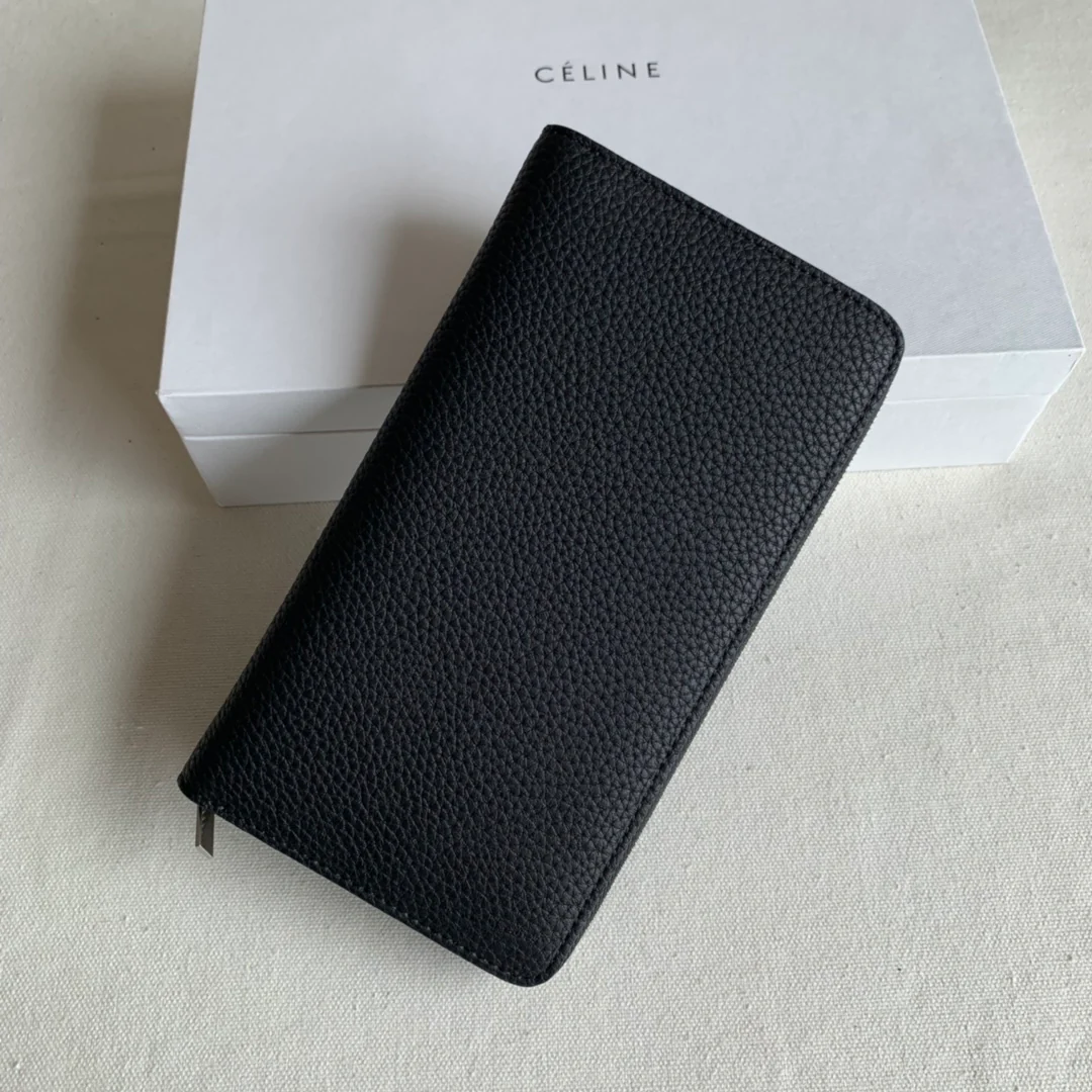 Длинный кошелек Celine на молнии — зернистая кожа — черный