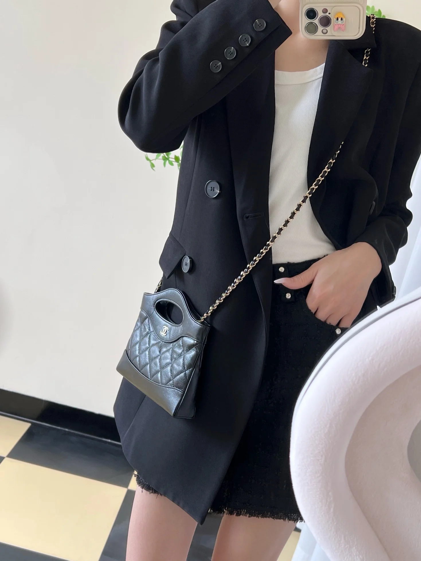 Сумка Chanel Nano 31 - Миниатюрная горизонтальная версия - Черная