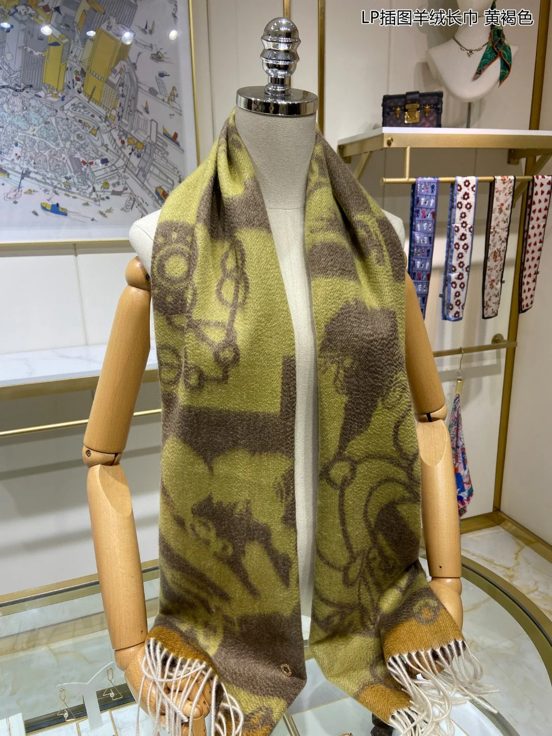 Длинный кашемировый шарф Loro Piana - Illustrated - 33 см - 190 см - 100 см - Кашемир - Коричневый