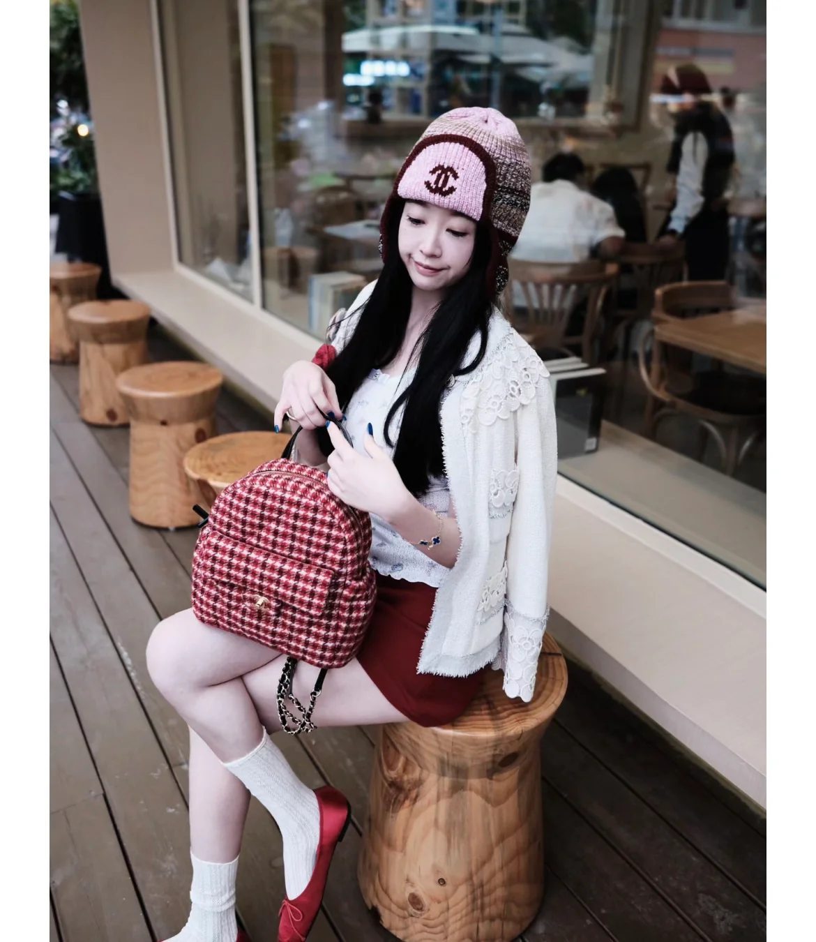 Рюкзак Chanel в клетку ?гусиная лапка? — красный