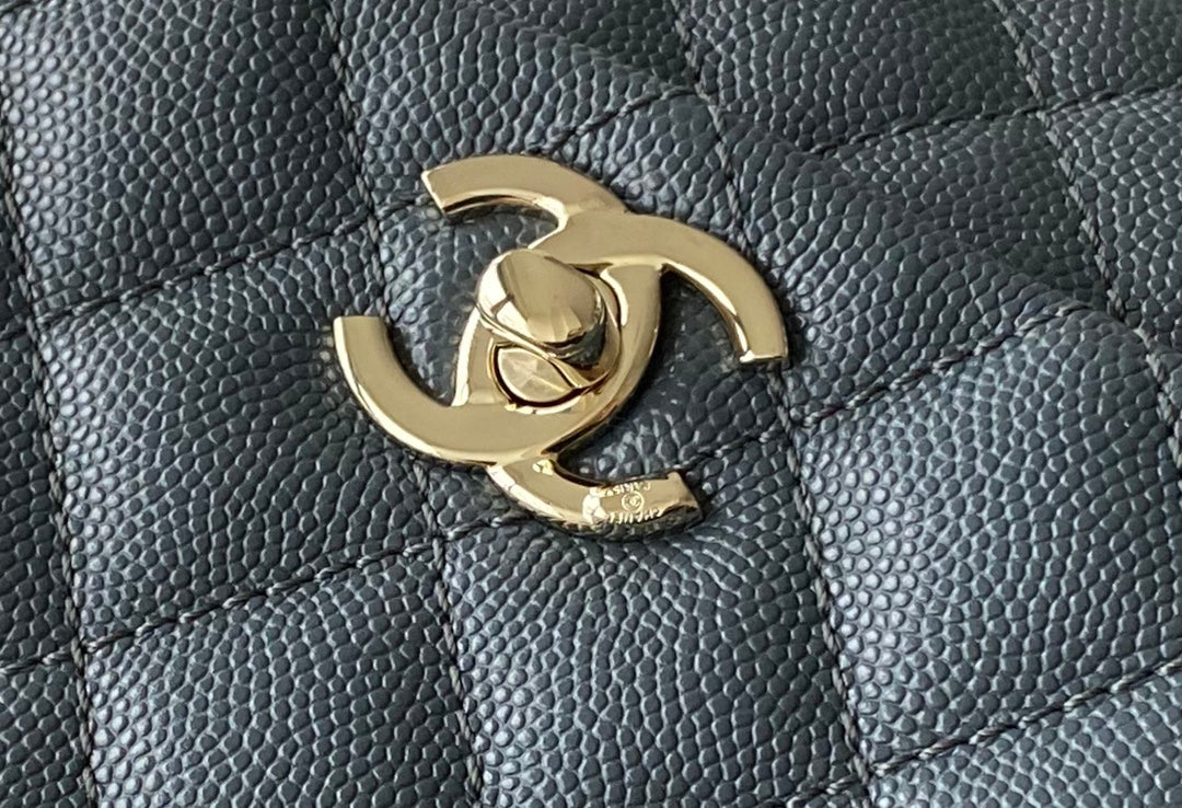 Chanel Coco Handle Small Grey Champagne with Gold Pull