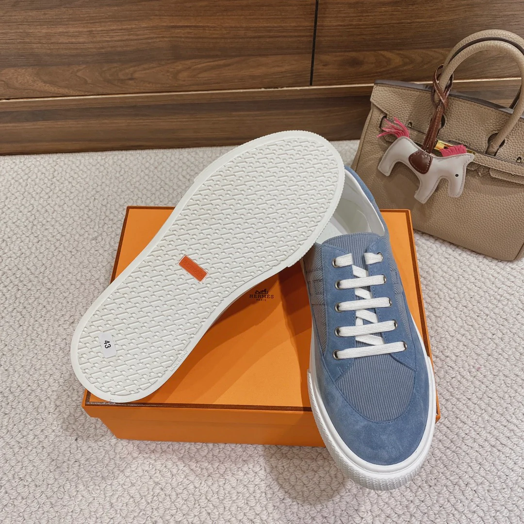 Весенняя коллекция Hermes 2022 — Белые повседневные кроссовки — Унисекс — Джинсово-синие