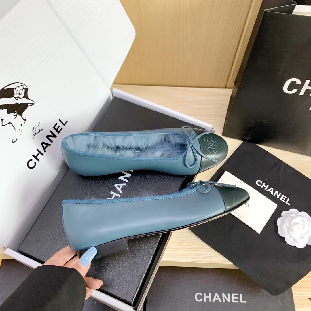 Chanel - Классические балетки - Вариант с кроличьим мехом - Синие