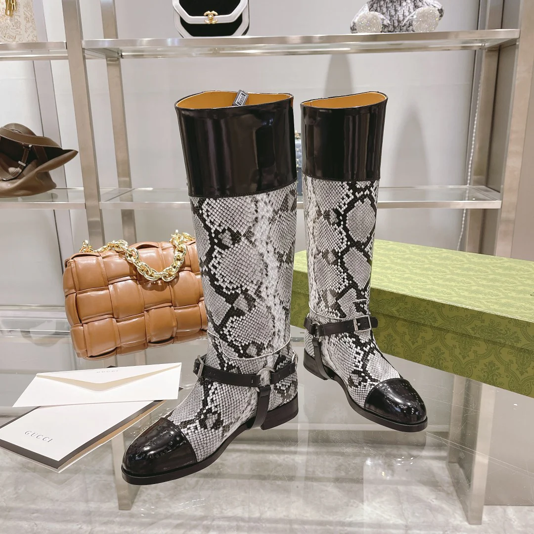 Gucci 2022 Street Buckle Retro Long Boots Equestrian Boots