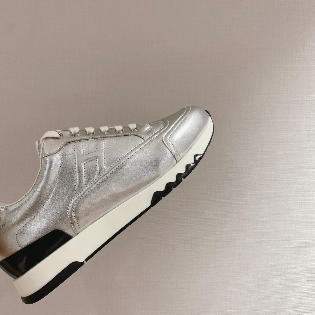 Новинка весны 2022 года от Hermes - Кожаные повседневные кроссовки - Унисекс - Серебристые