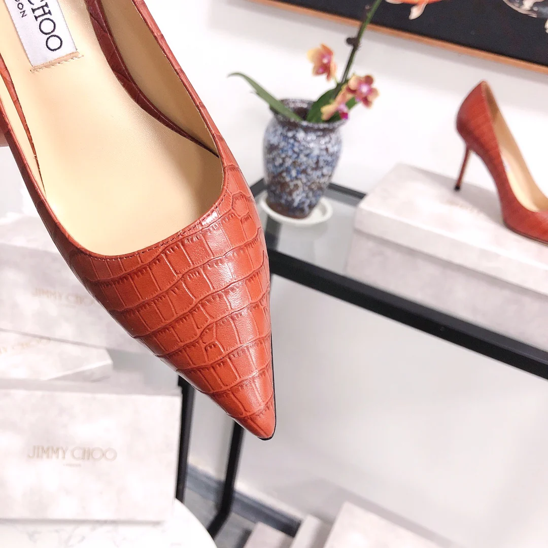 Jimmy - Туфли на высоком каблуке необычной формы - Каменный узор - Красные