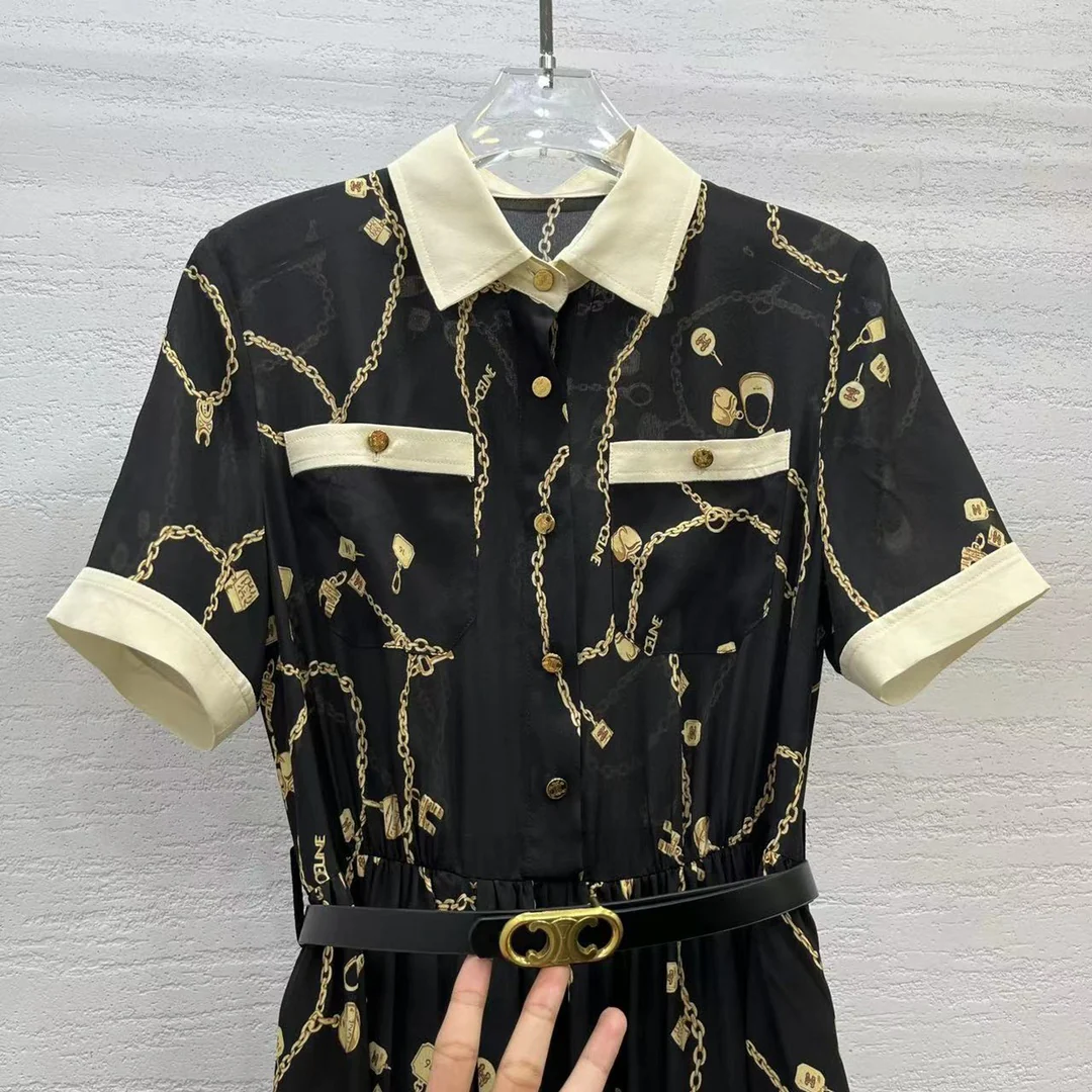 Шелковое платье Celine 2403 в пол с принтом