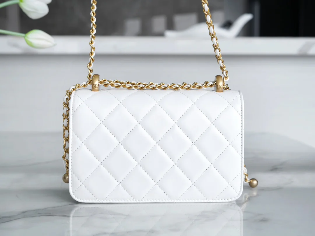 Chanel 24c Double Gold Ball CF Mini 19 White
